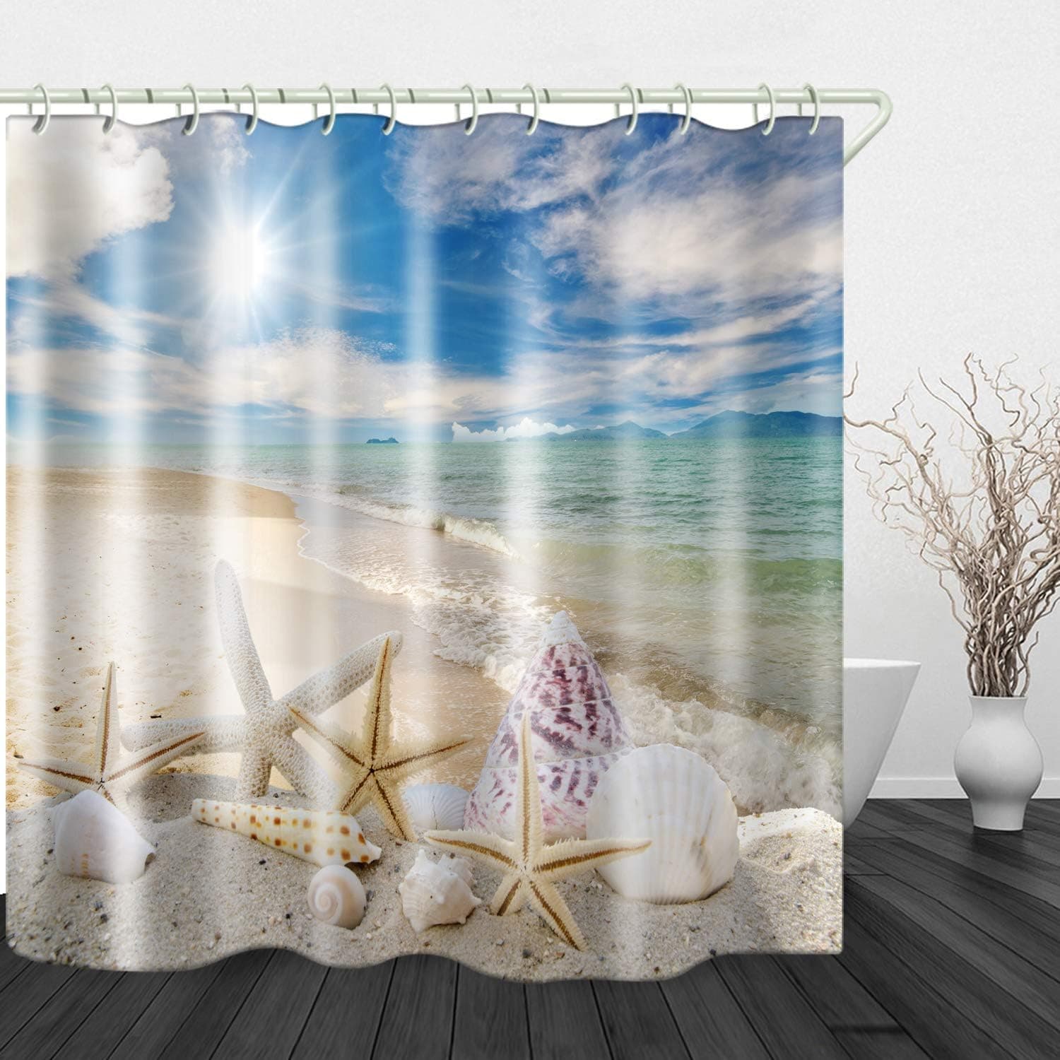 JINYAO Sunny Beach Print Waterproof Fabric Shower Curtain for Bathroom Home Decor Covered Bathtub Curtains Liner Includes with Hooks 71 x 71 Inches