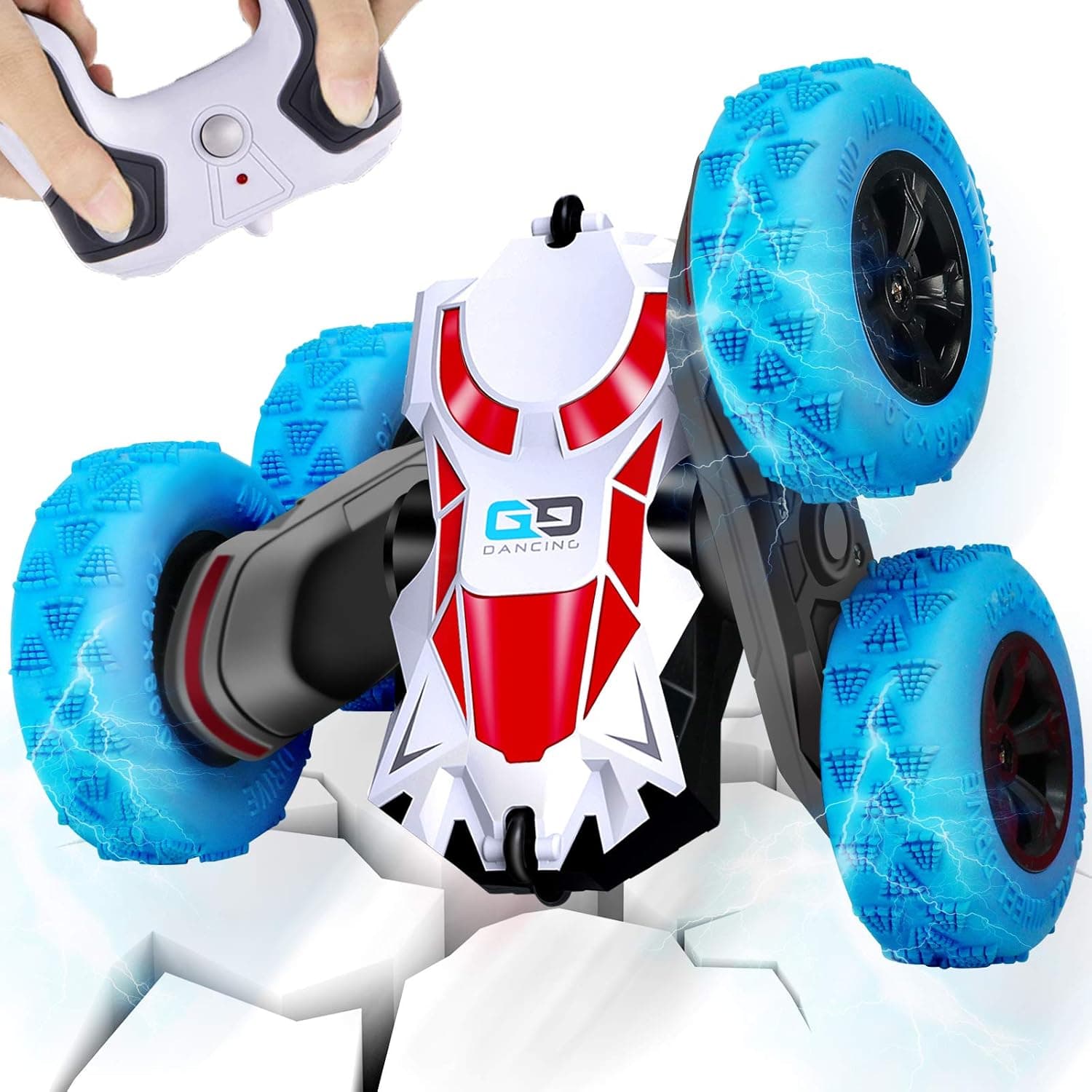 AMENON Remote Control Stunt Car, 360°Rotating Double-Sided Stunt Hobby RC Cars 2.4GHz 4WD High Speed Rechargeable RC Trucks for Boys Girls, Kids Toys Car Vehicles Holiday Xmas Gift (Blue)