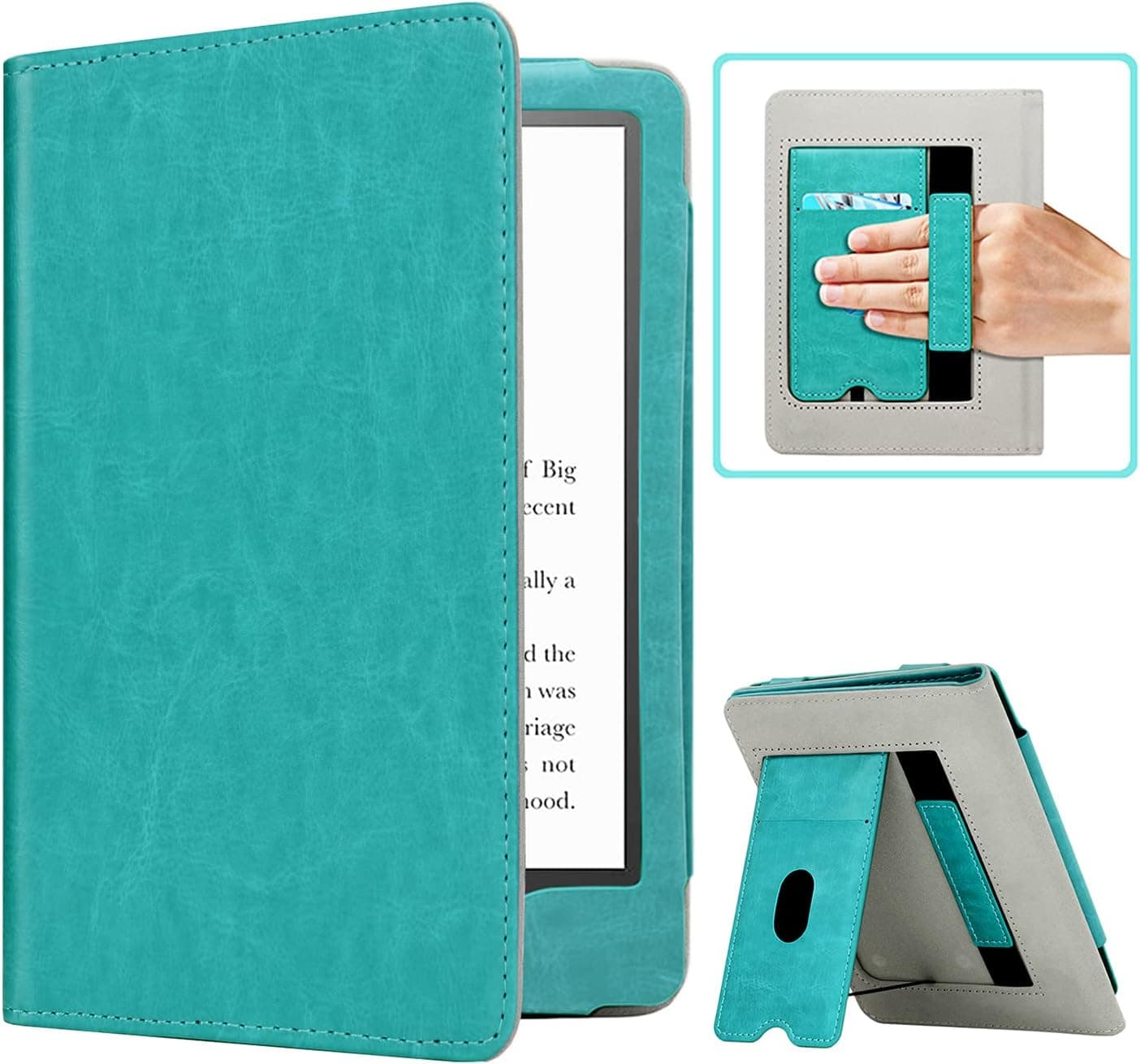 RSAquar Kindle Paperwhite Case for 11th Generation 6.8" and Signature Edition 2021 Released, Premium PU Leather Cover with Auto Sleep Wake, Hand Strap, Card Slot and Foldable Stand, Sky Blue