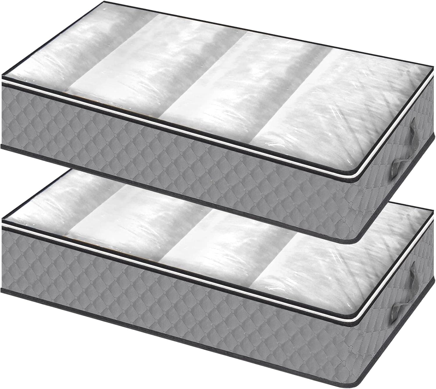 Homelove Under Bed Storage Bags, 2 Pack Fabric Underbed Storage Containers with Reinforced Handles and Clear Window Foldable Bedroom Organizer Bags Bin for Blankets Clothes Comforters Toys,Grey