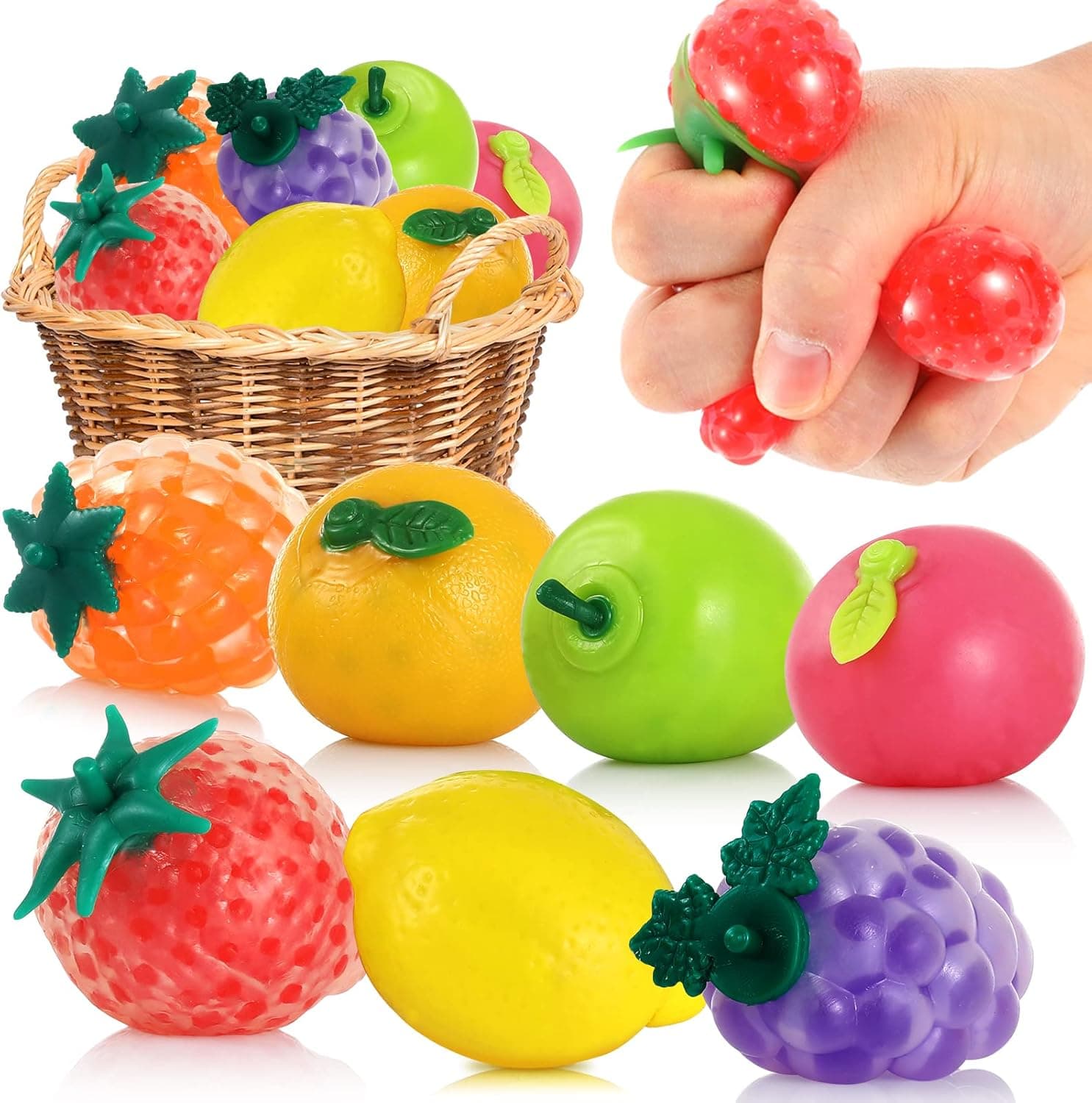 Squeeze Balls Fidget Toy - 7pc Fruit Sensory Stress Balls for Kids & Adults Water Beads Filled - Cute Stress Toy Anxiety Relief Ball for Autism, ADHD, OCD