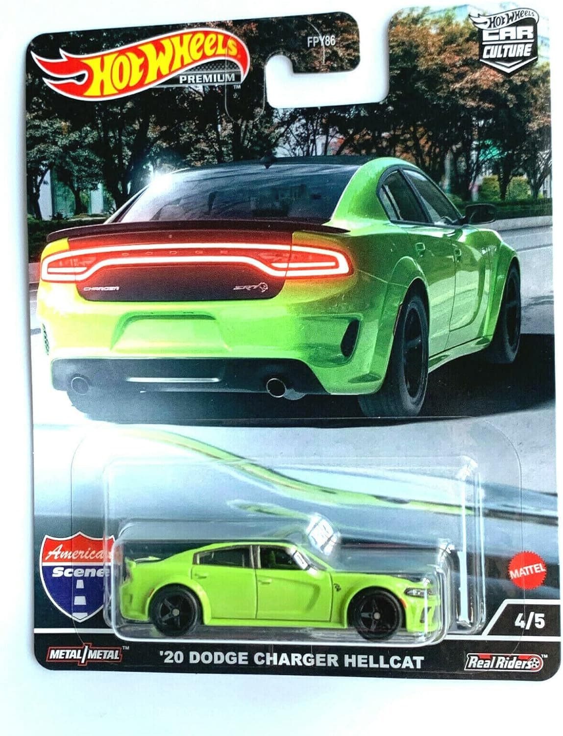 DieCast Hot Wheels 20 Dodge Charger Hellcat (Lime Green) - Car Culture American Scene 4/5 (Premium 1:64 Scale) GHG66
