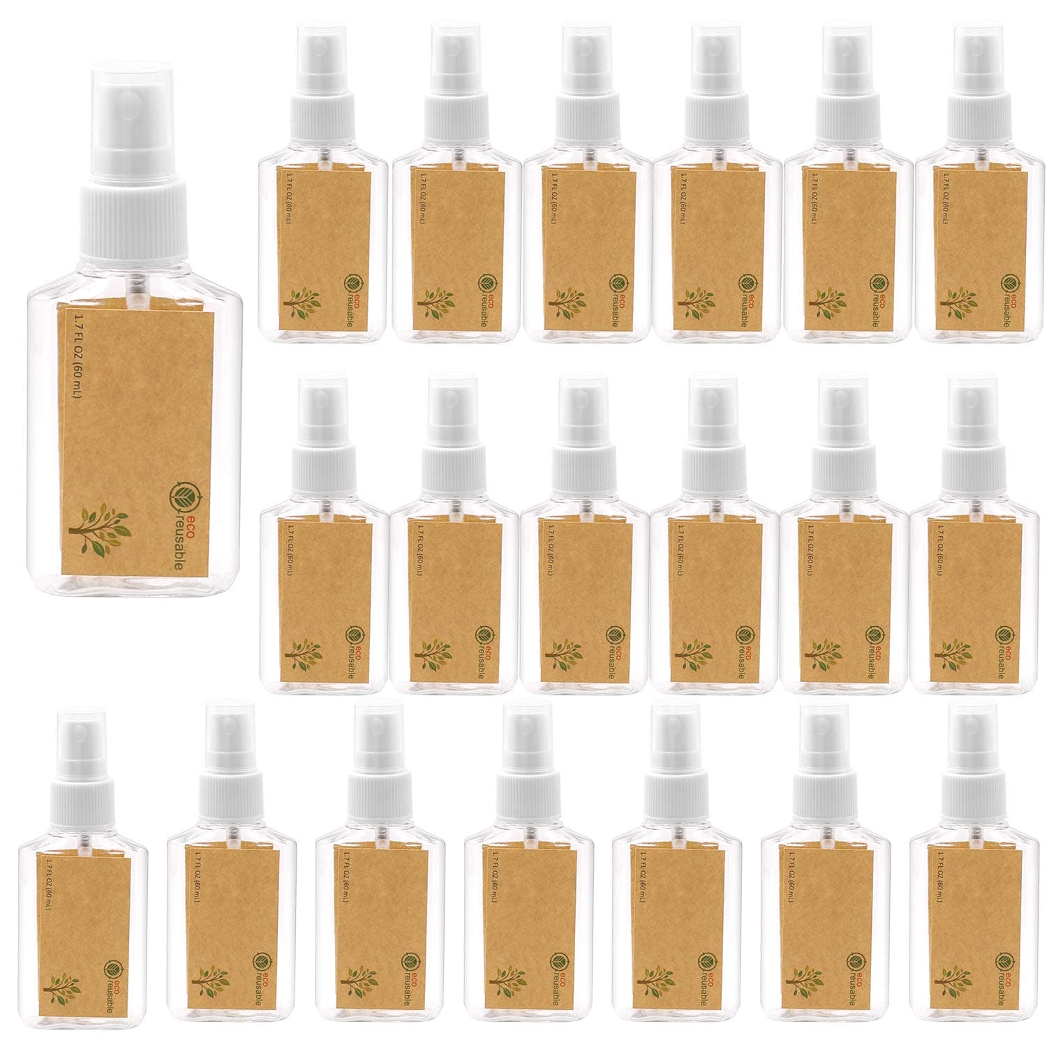 INNOLIFE Empty Spray Bottles Plastic Refillable Travel BPA Free Small Transparent Container for Skin Cleanser(20-pack 60ml 2.03oz)