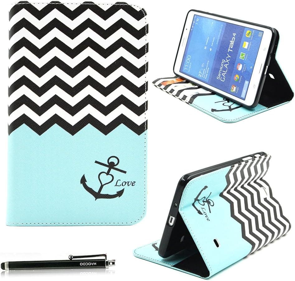 HAOCOO Stylish Art Printed PU Leather Stand Protective Case with Card Slots for Samsung Galaxy Tab 4 7.0" T230 /T231/ T235 (Chevron and Anchor)