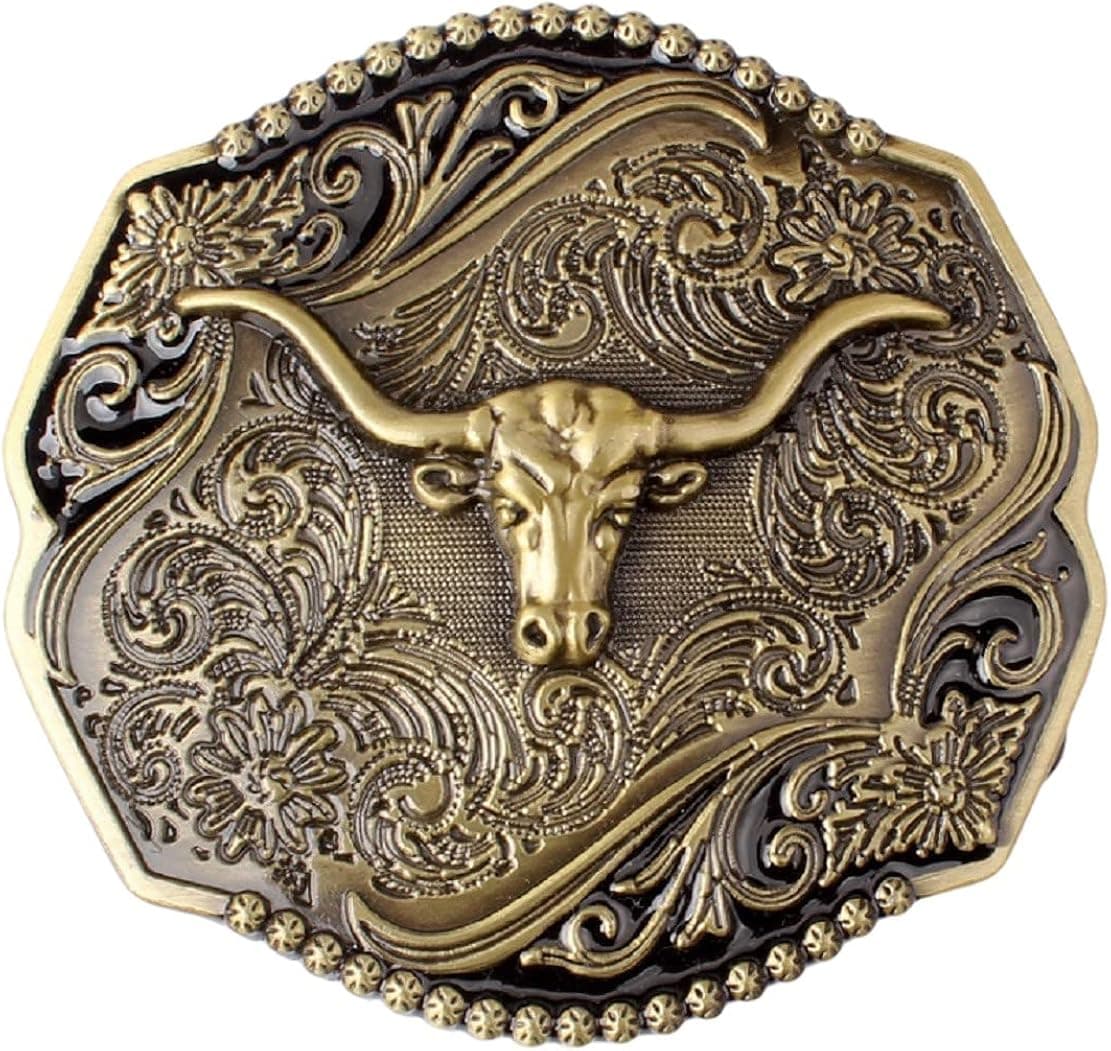Bull Belt Buckle for Men, Longhorn Bull Rodeo Bull Filigree Punk Bull Head Western Cowboy Belt Buckle