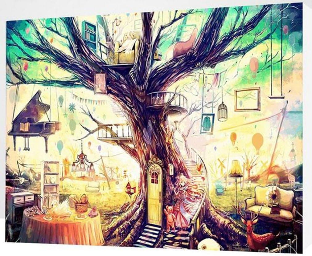 MailingArt Framed Paint by Number Kits Linen Canvas DIY Painting - Abstract Tree