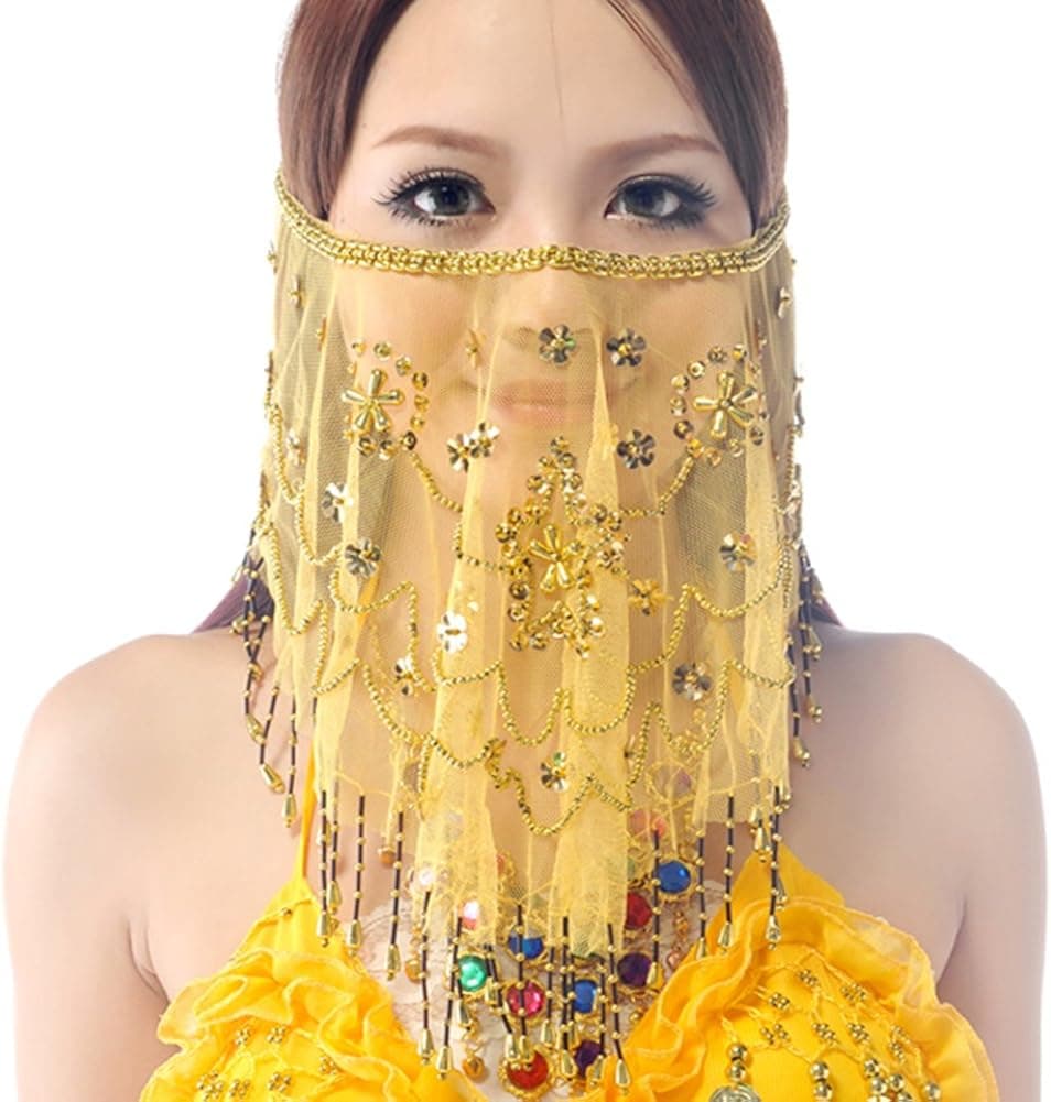 Wuchieal Women's Belly Dance Tribal Face Veil With Halloween Costume Accessory