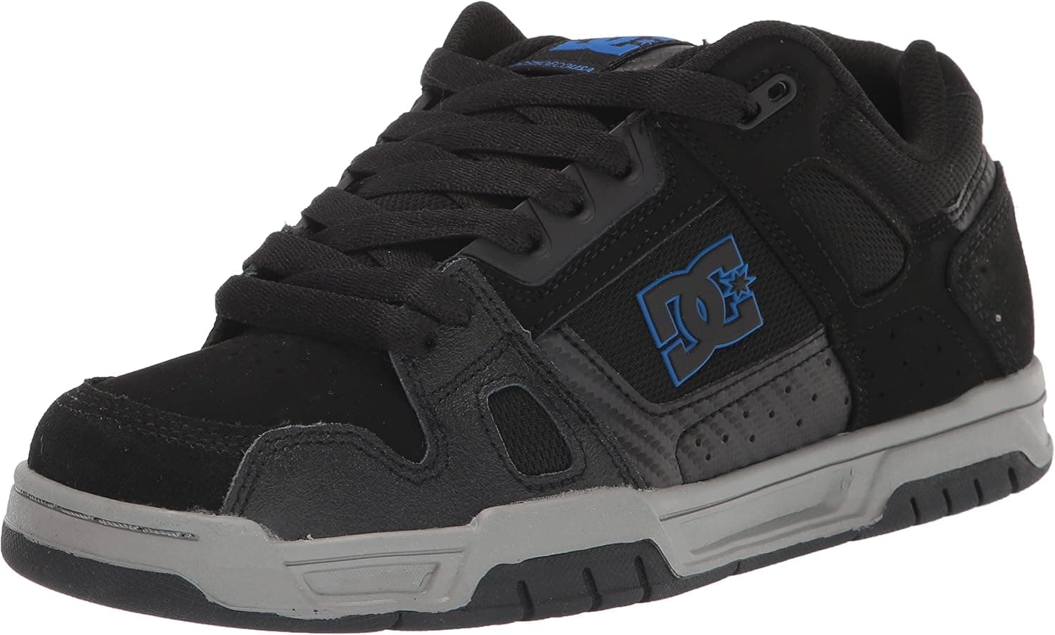 DC Men's Stag Low Top Skate Shoe, Black/Grey/Blue, 13