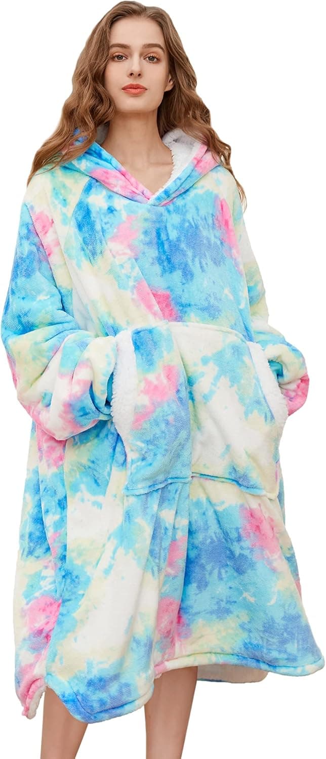 Pawque Blanket Hoodie for Kids, Oversized Wearable Blanket Sweatshirt with Super Warm Microfiber and Sherpa, Soft Fluffy Blanket Hoodie with Giant Pocket, One Size Fits Most Youth
