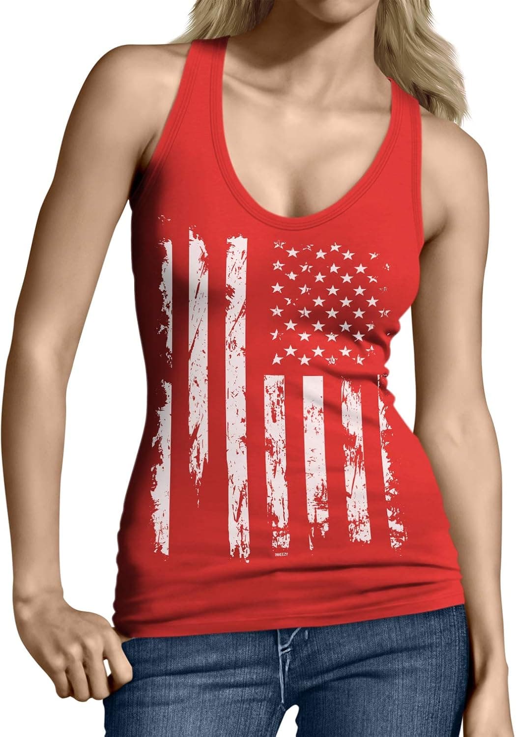 SpiritForged Apparel Distressed White USA Flag Junior's Tank Top