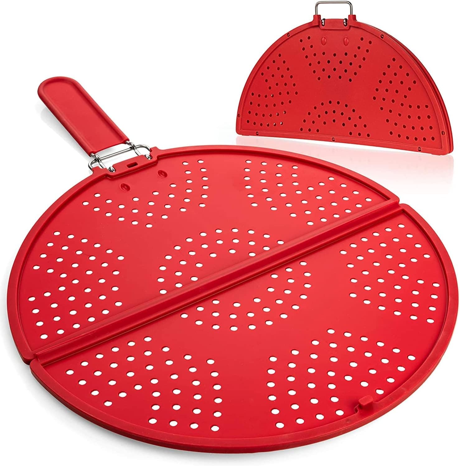 K KIRKWOOD KITCHEN Splatter Screen for Frying Pan Foldable Grease Splatter Guard Silicone Splatter Shields Multifunction Oil Screen for Skillet with Folding Handle Bacon Splatter Screen Strainer