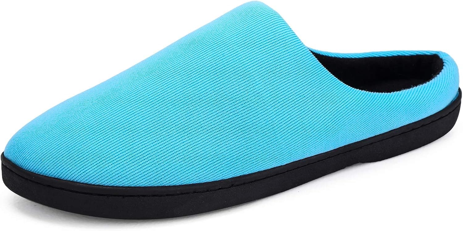 Men's Cotton Slippers Autumn/Winter Indoor Warm Shoes Bathroom Slip On Cushion Slipper Lightweight Memory Foam Sole Blue 11.5-12.5