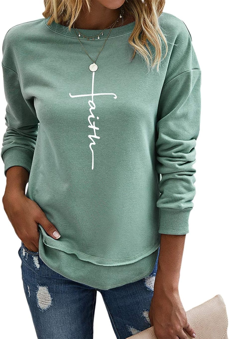 BIOHANBLE Womens Casual Funny Faith Spirituality Graphic Crewneck Sweatshirt Long Sleeve Loose Pullover Tops Shirts