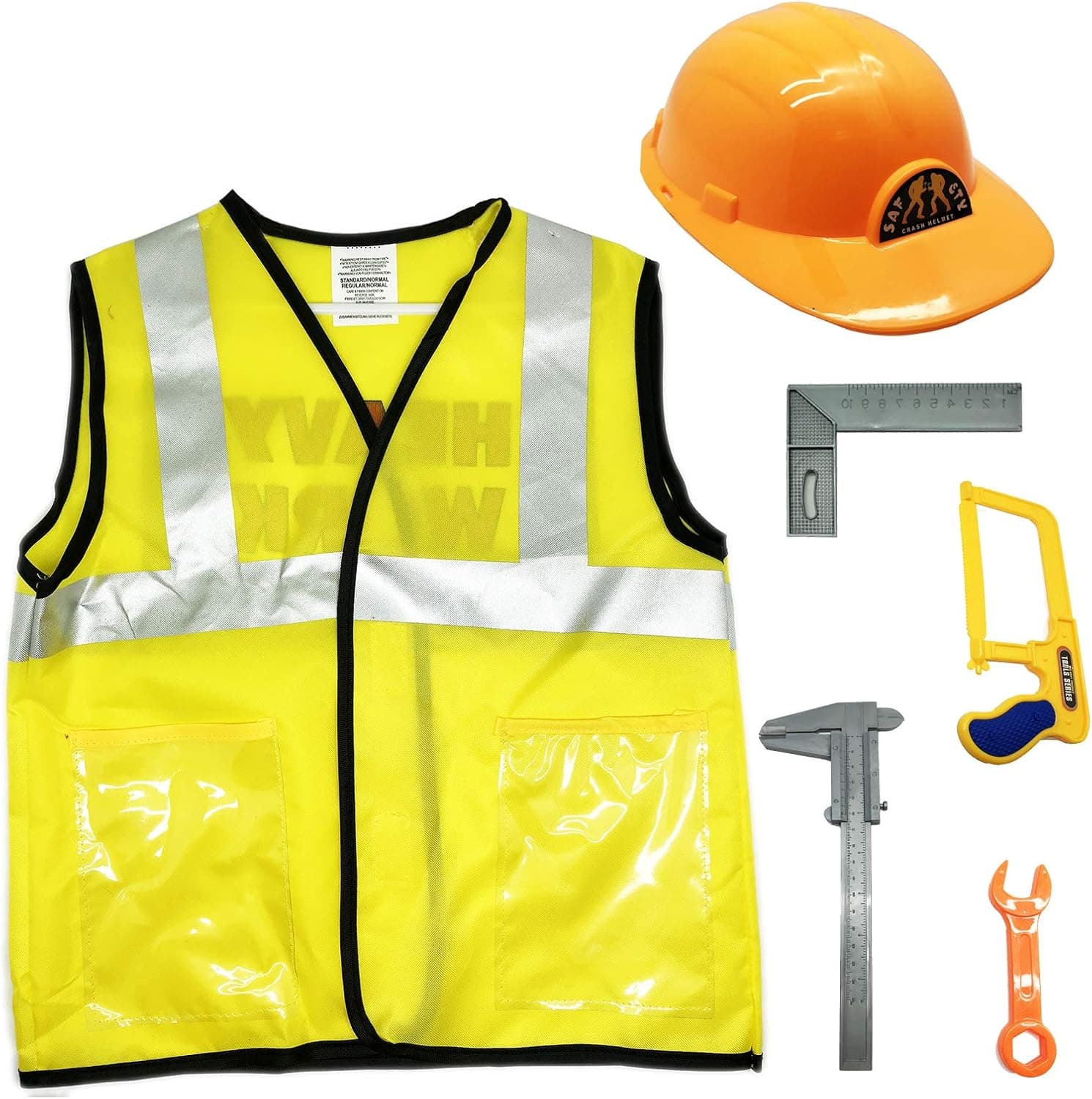 GiftExpress® 6pcs Construction Worker Costume Engineering Pretend Role Play Kit, Holiday Gift Halloween Costume for Little Boys Kids