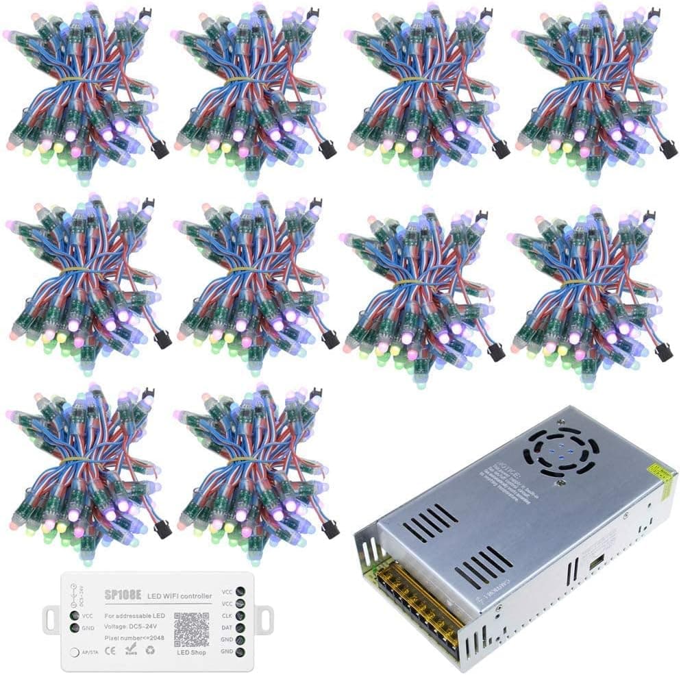 ALITOVE 500pcs WS2811 Dream Color Individually Addressable RGB LED Pixel String Light 5V + SP108E WiFi Controller + 5V 60A Power Supply …