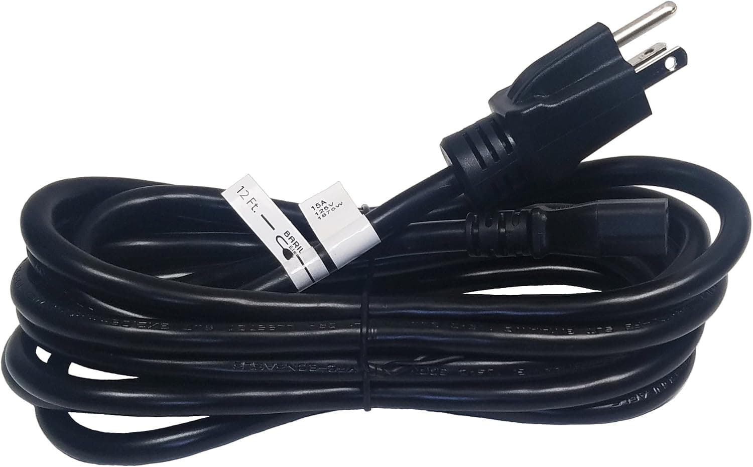 12 Ft Device Power Cord Black 12 Foot 6-20 P to IEC320 C13 | 14 AWG | 3750 Watt | 15 Amp | 250 Volt - Electronics, Servers, Data - 3 Prong, 14 Gauge, w/Ground