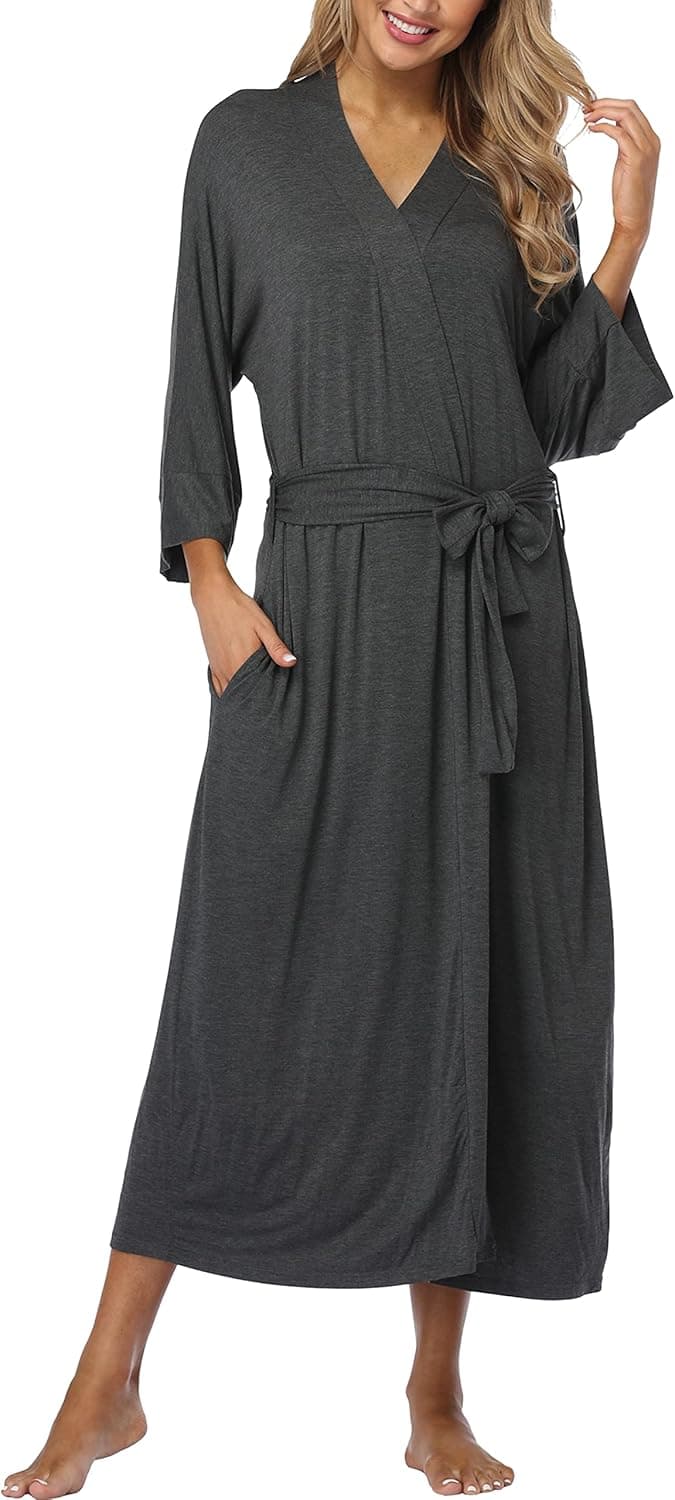 Women's Kimono Robes Soft Long Knit Bathrobe Lightweight Spa Robe Loungewear