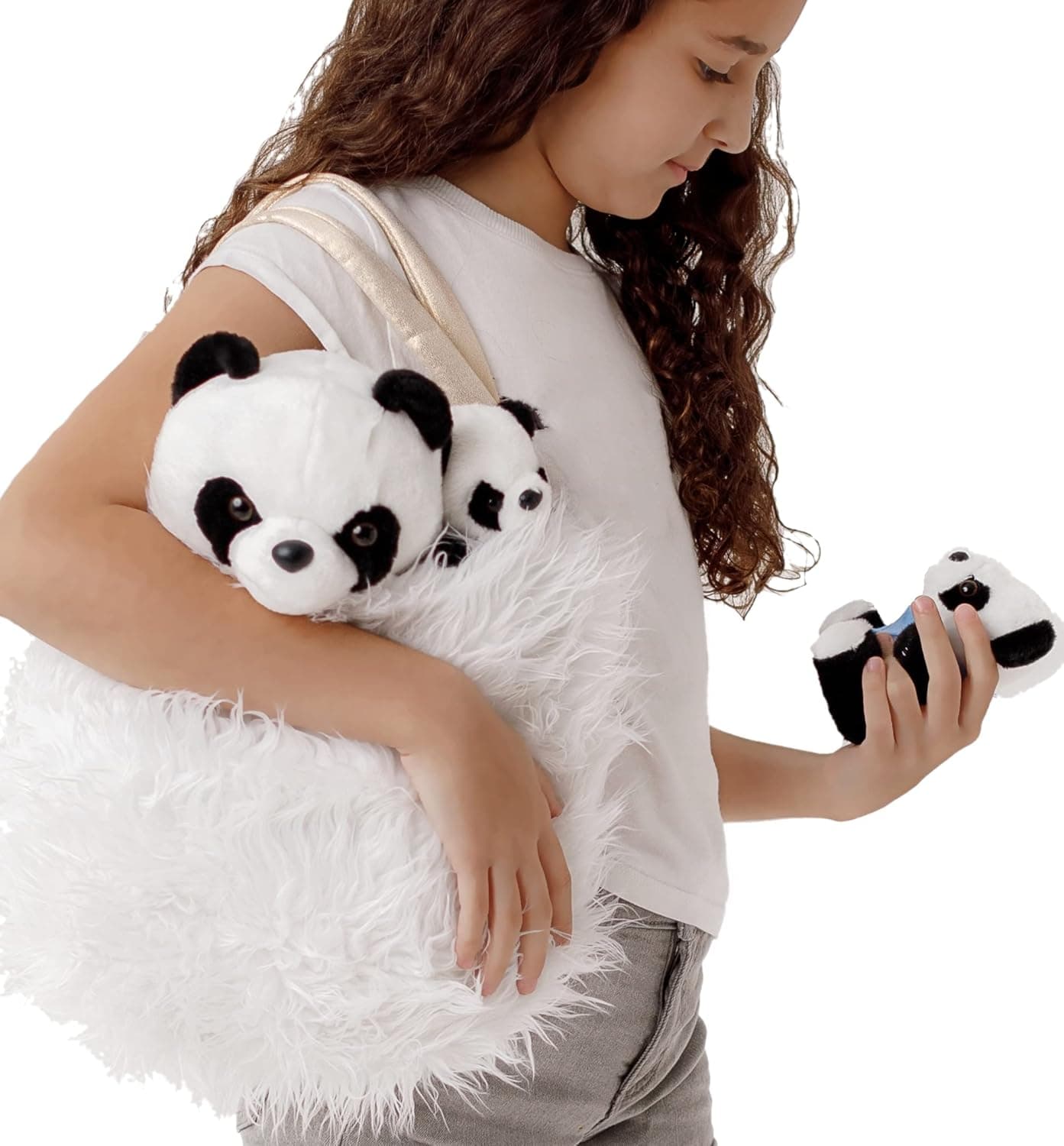 Panda Toy for Girls 5 Pcs Set. Mommy, 2 Baby Panda Toys, XL Furry Bag and Baby Blanket. Cute Plush Gift Set 3 4 5 Year Old Girl, Stuffed Animal for Little Girls. Birthday, Christmas Age 3-8