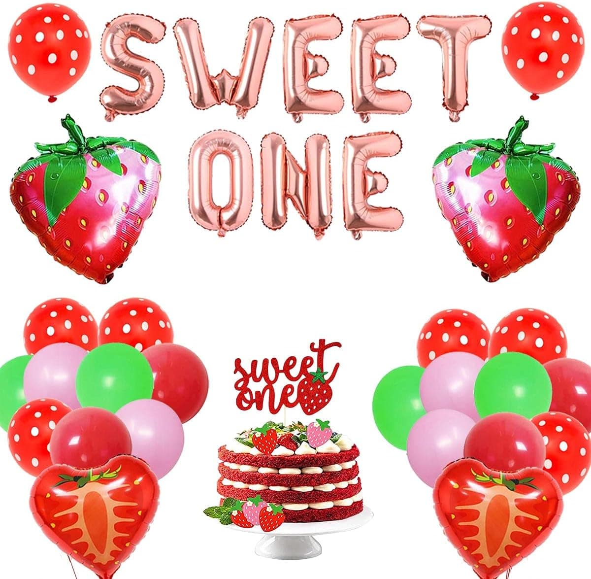 Strawberry Theme 1st Birthday Party Supplies Sweet One Birthday Party Decorations With Sweet One Cake Topper Strawberry Balloons for Girl 1st 2nd Birthday Party