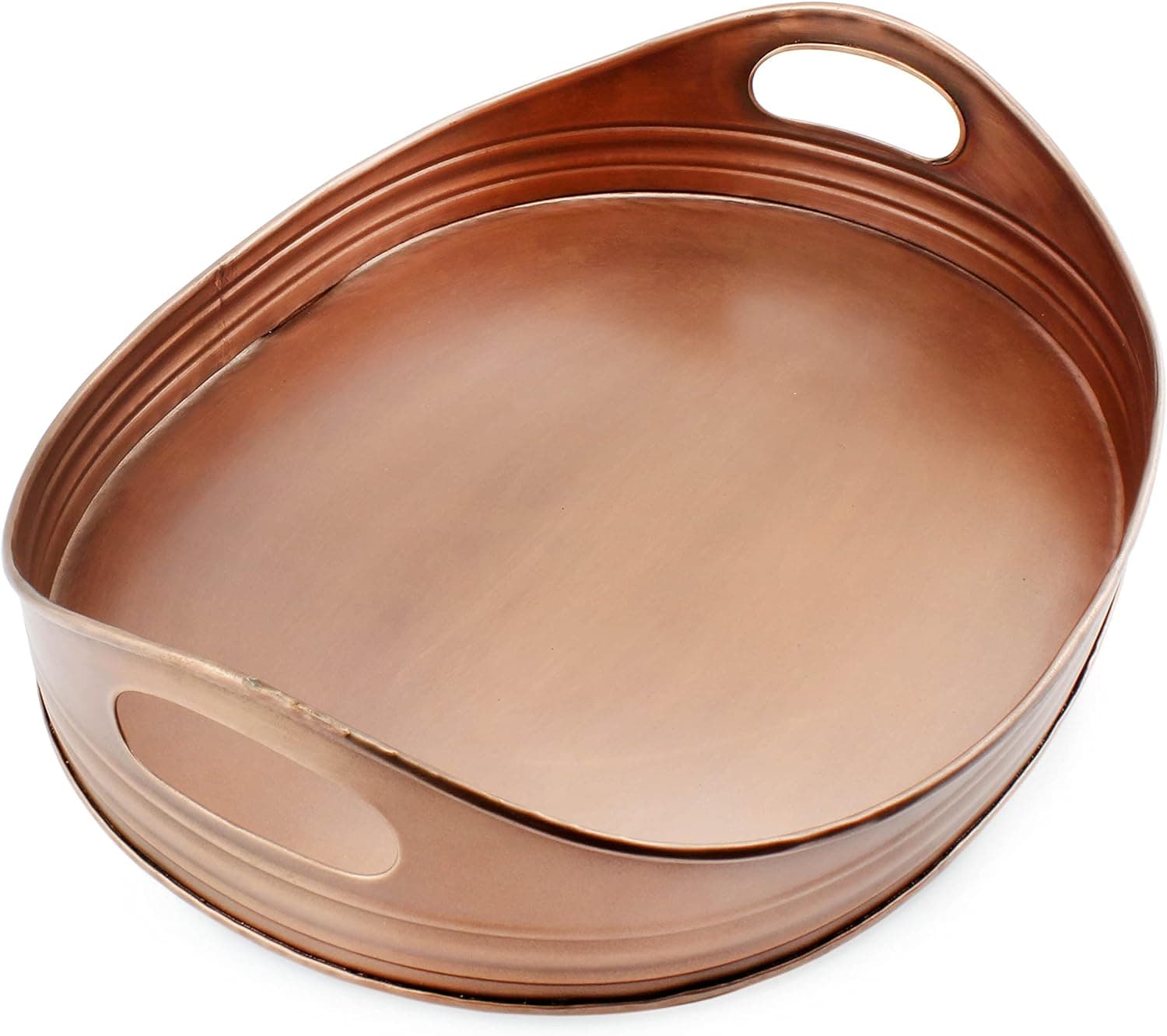 AuldHome Rustic Oval Copper Tray (16.5 x 12.5 Inches); Farmhouse Metal Decorative Serving Tray