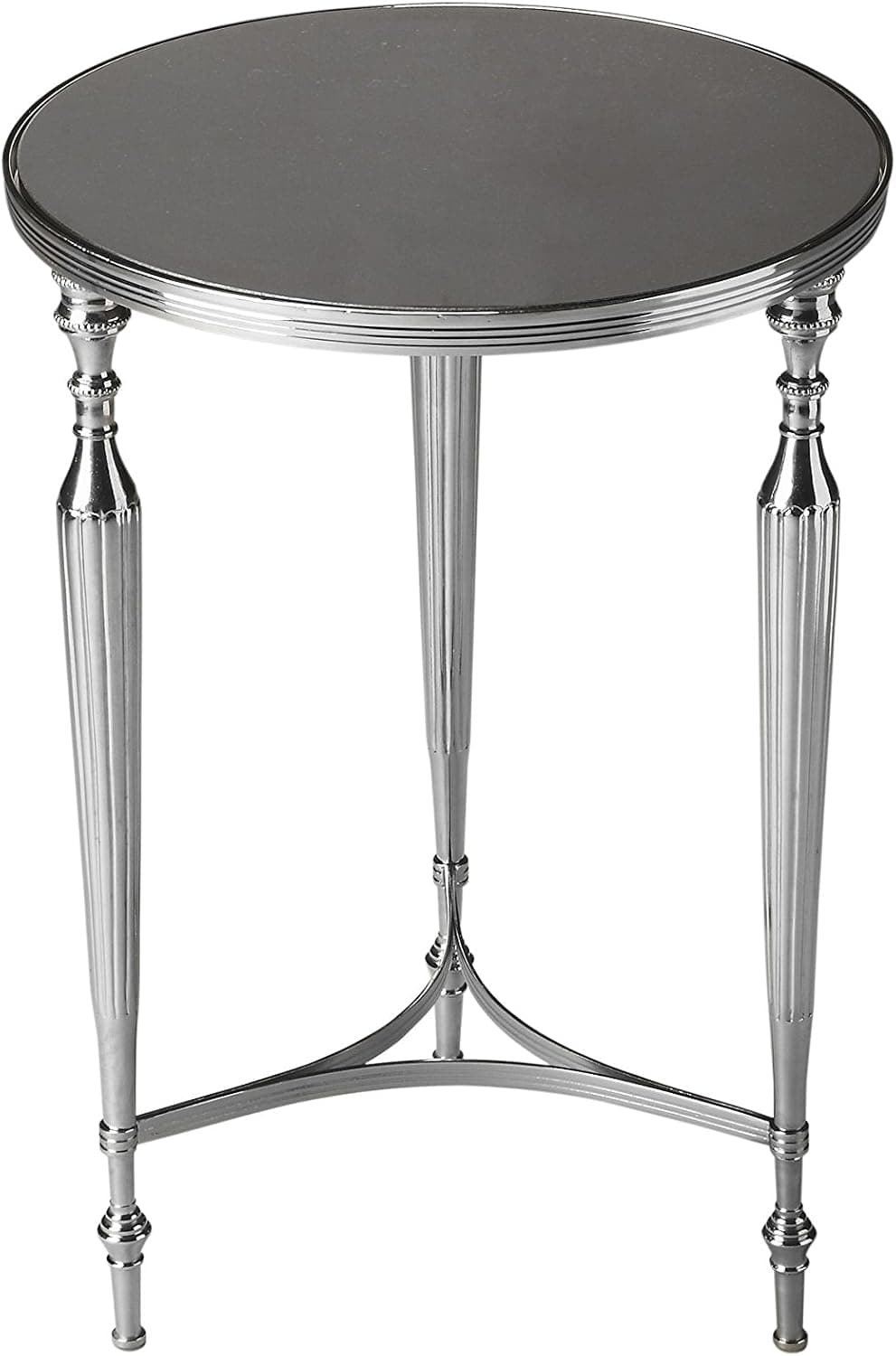Butler Specialty Company Polished Aluminum and Black Mirror End Table