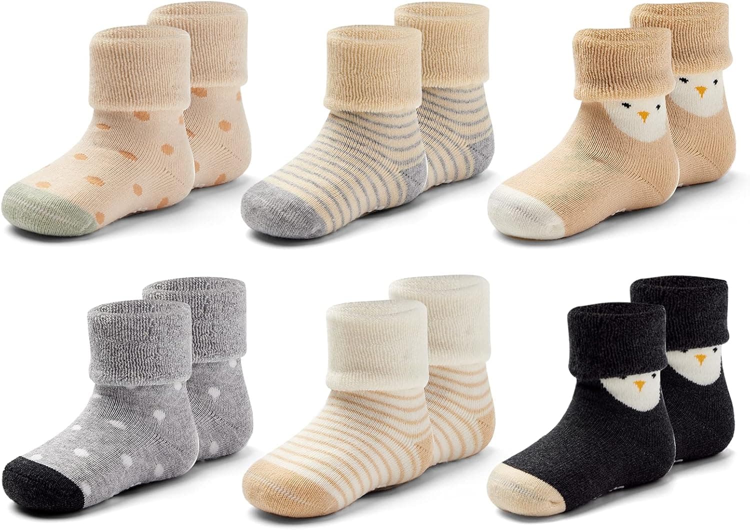 Mardonskey Baby Non Slip Winter Socks Baby Boys Warm Terry Socks with Grips for Baby Girls Non Skid Ankle Socks 6 Pairs Size 3-9/2-4 Years Chicks Mix 6 Pairs 5150/Unisex 2-4T