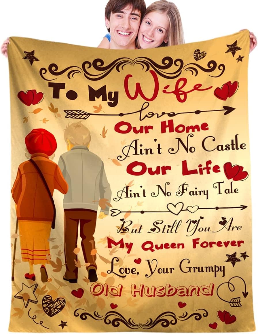 butldy to My Wife Blanket Gifts, Romantic Anniversary Valentines Birthday Christmas Thanksgiving Gift for Couples, Soft Warm Fuzzy Fleece Sofa Bed Fall Throw Blankets (to My Wife-Yellow, 60'' x 50'')