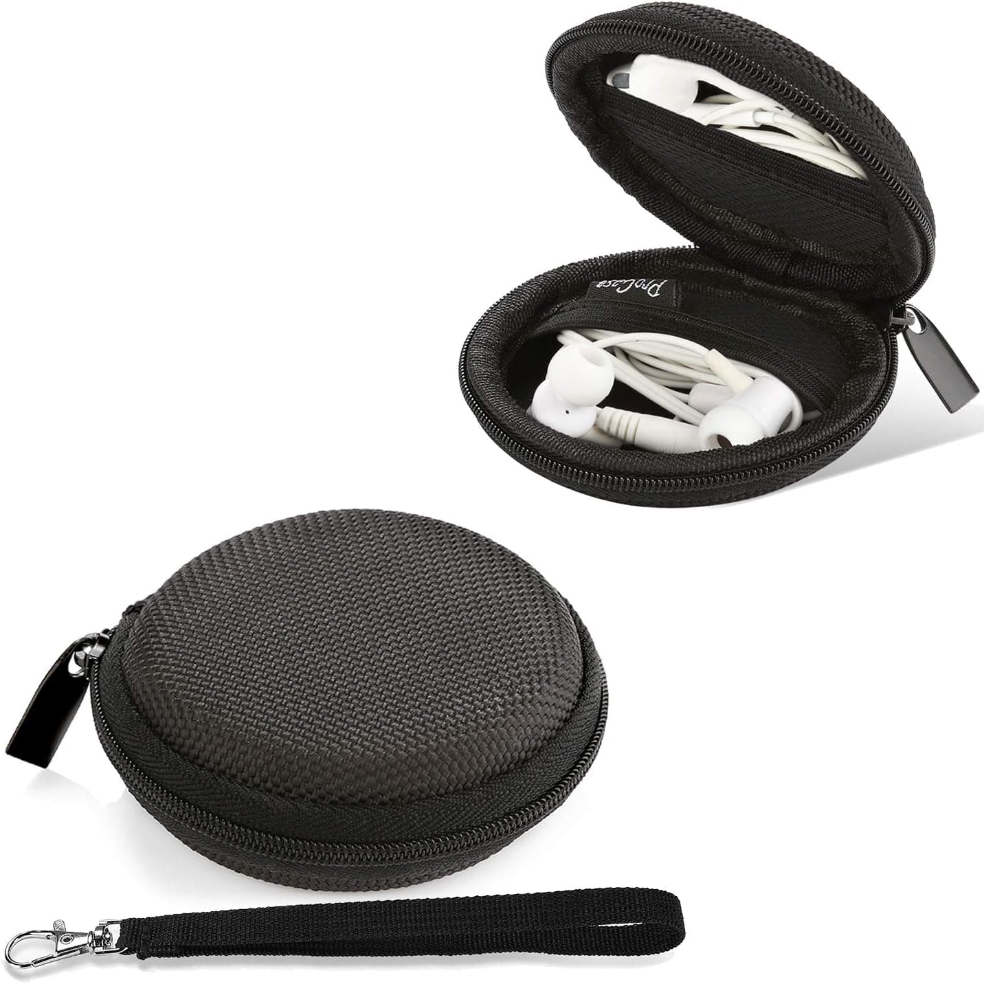 ProCase Airpods Case Pocket Size Holder, Hard Shell EVA Carrying Case for Earpods Wireless Headset Earphone Earbuds USB Flash Drive Cable SD Card -Black