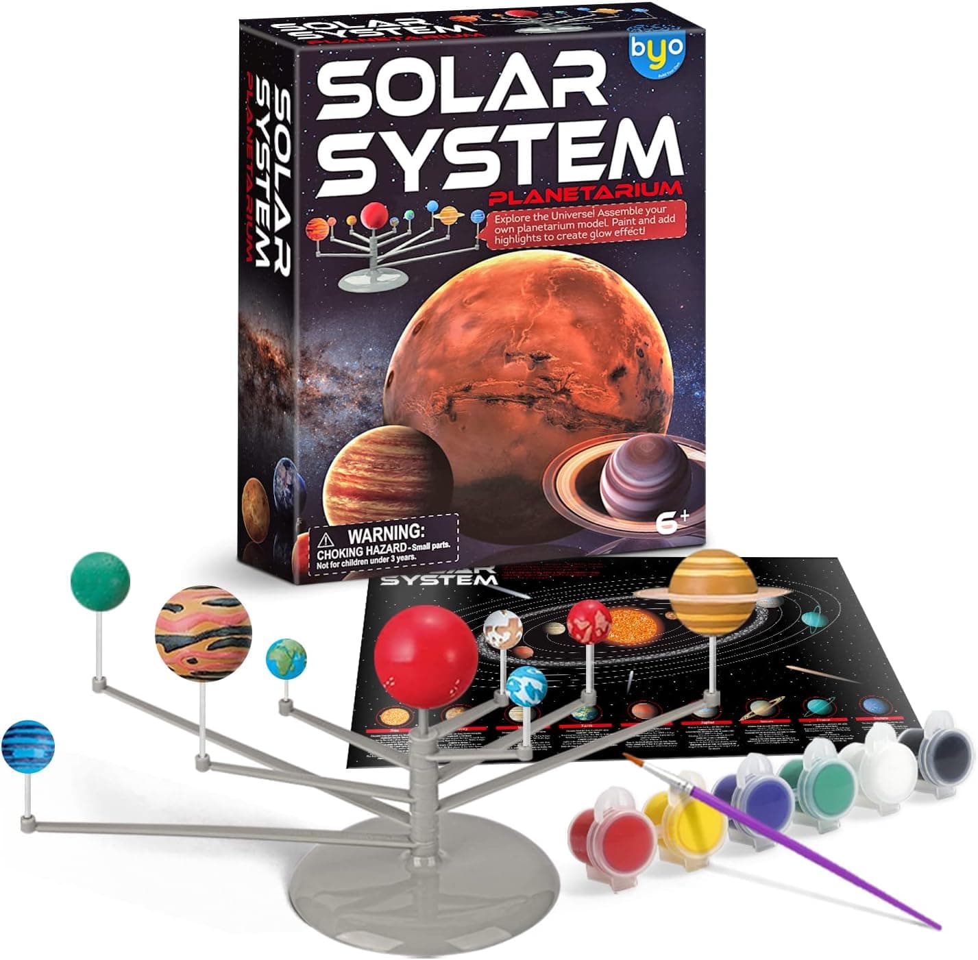 Byncceh Solar System Model Kit DIY Space Toy 8 Planets for Kids Solar System Toys 3D Space Planet Art & Craft Educational Toys with Painted Brush & Paints Birthday Gifts for Boys & Girls