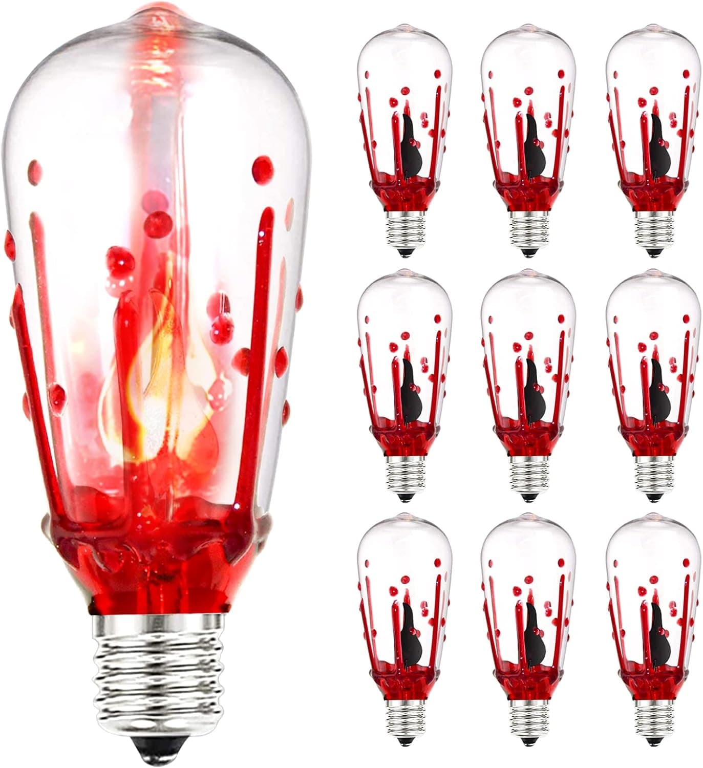 Pallerina Halloween Replacement Bulbs, Halloween Flicker Flame Light Bulbs, ST40 Blood Drop Light Bulbs with a Flickering Red Glow, Halloween Decorations 1 Watt E17 Base, 10 Pack
