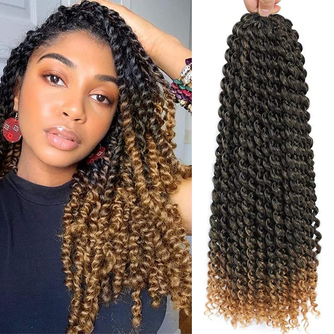 8 Packs Passion Twist Hair 18 Inch Water Wave Crochet Hair for Black Women Long Bohemian Crochet Braids Passion Twist Crochet Braiding Hair Extensions (18 Inch, T1B/27)