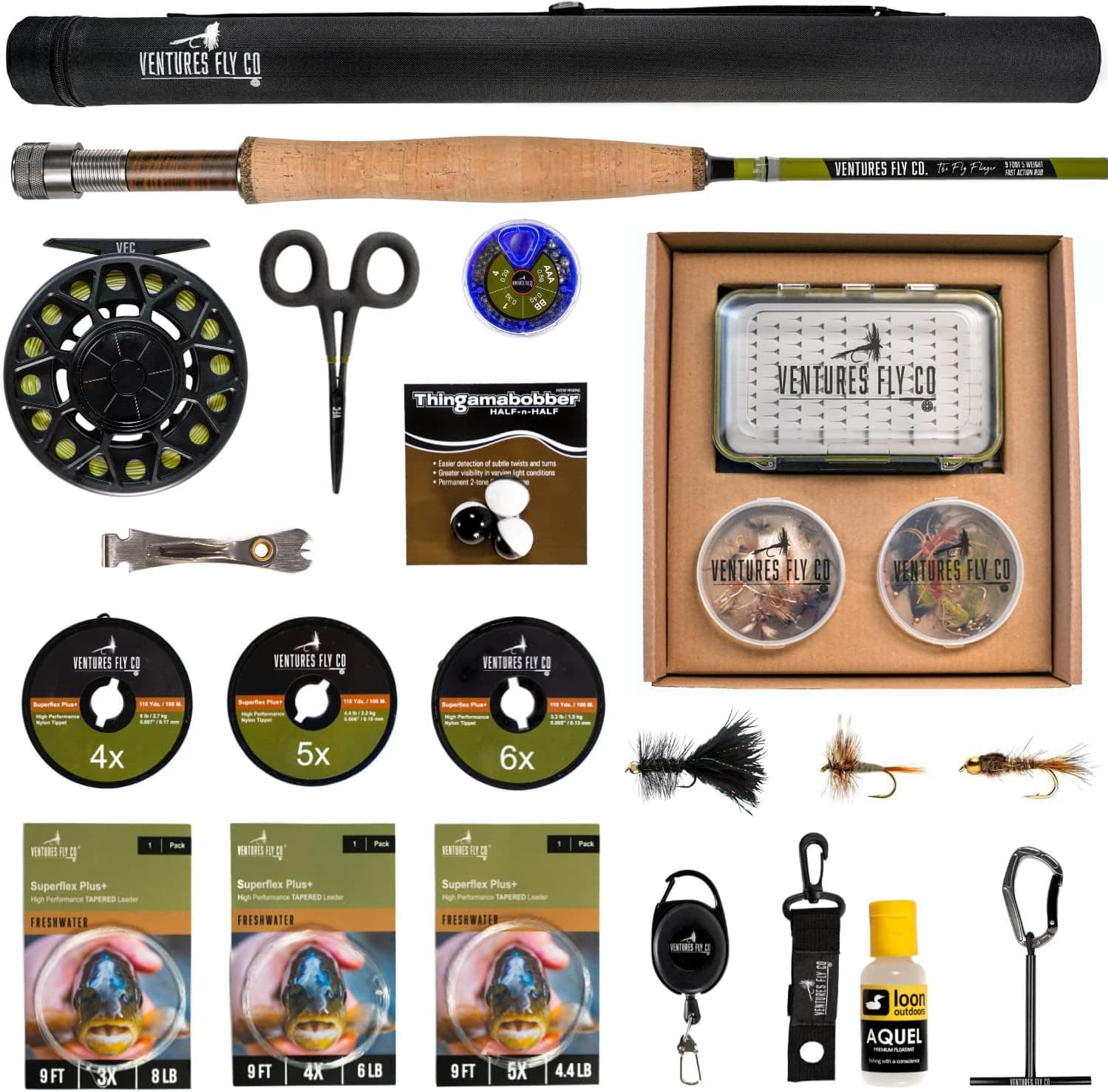 Ventures Fly Co. | Starter Packages | 23 Fly Fishing Accessories Complete Gear Combo | Perfect Beginner Kit | Includes Rod, Reel, Line, Flies, Leader, Tippet, Forceps, Nipper, Floatant & Net