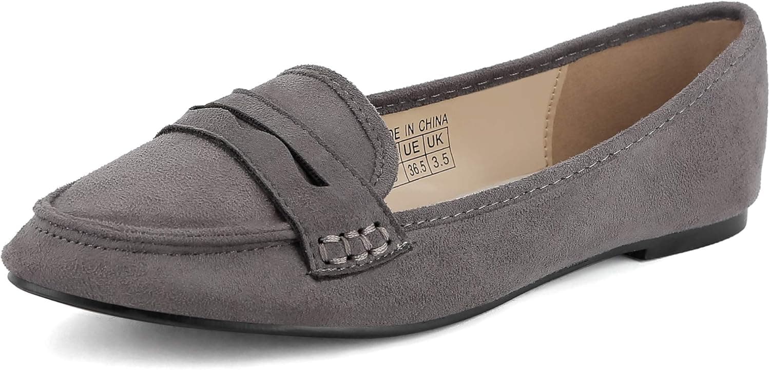 Greatonu Women's Faux Suede Comfort Slip-on Penny Loafer Flat Shoes