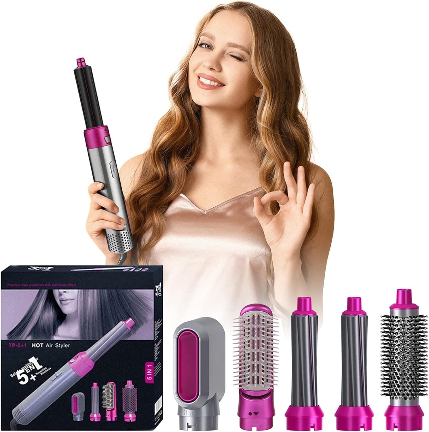 DERJLY Hair Dryer, 5-in-1 Multi-Function Blow Brush, 5 Styling Tools Appliances Match Your Hair Dryer, 3 Adjustments for Constant Temperature Hair Care and Smooth Combing