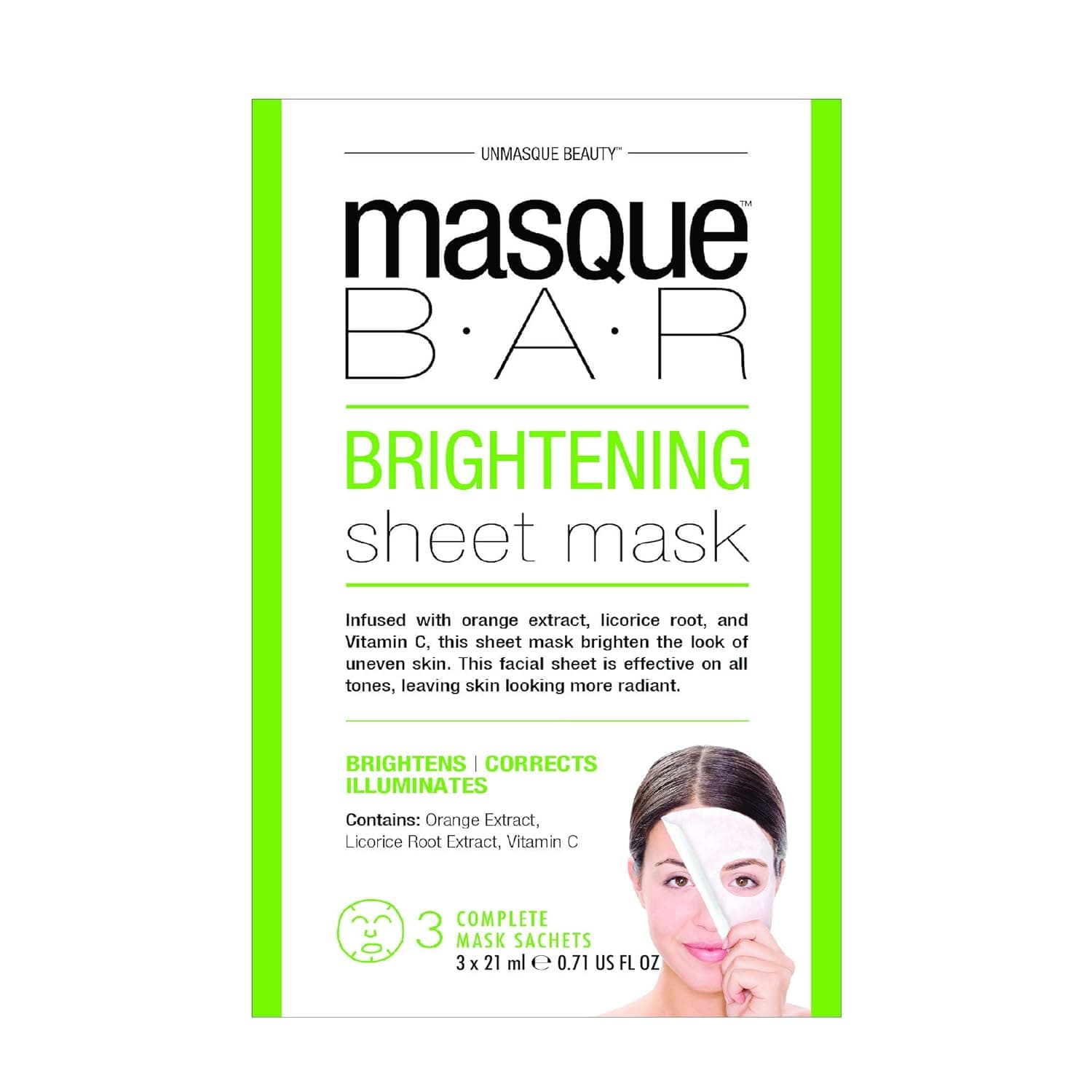 masque BAR Brightening Sheet Mask - Complete Face Mask, 3-Set