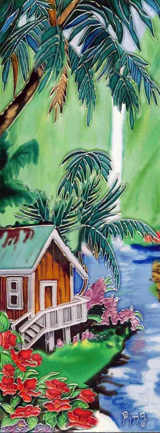 Continental Art Center KD-054 6 by 16-Inch Tropical House Ceramic Art Tile