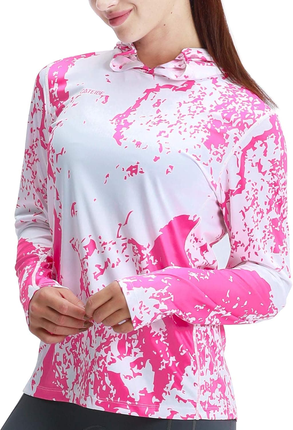 CATEIBE Women's UPF 50+ Sun Protection Hoodie Cooling SPF Shirt with Hoodie Hiking Outdoor Performance Lightweight(Medium) Pink