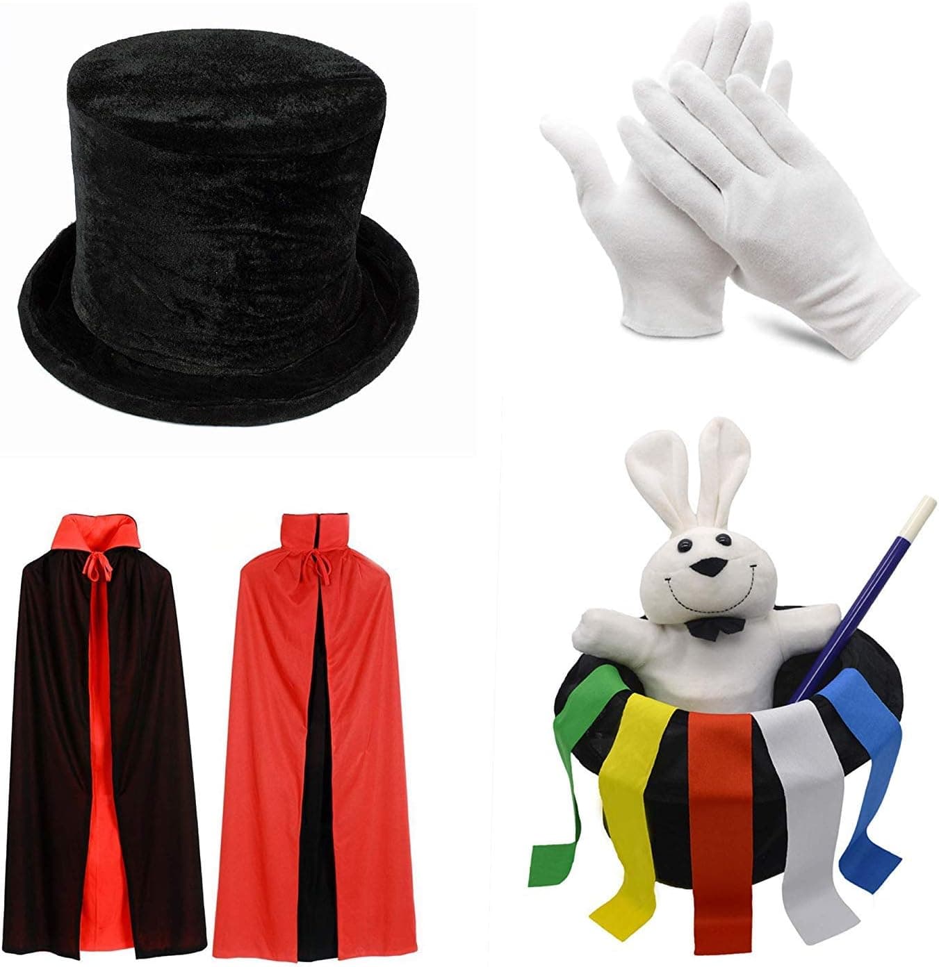 PINKYSTAR Kids Magician Role Play Set with Magic Cape Top Hat Rabbit Magic Wand Gloves and Coloring Ribbons