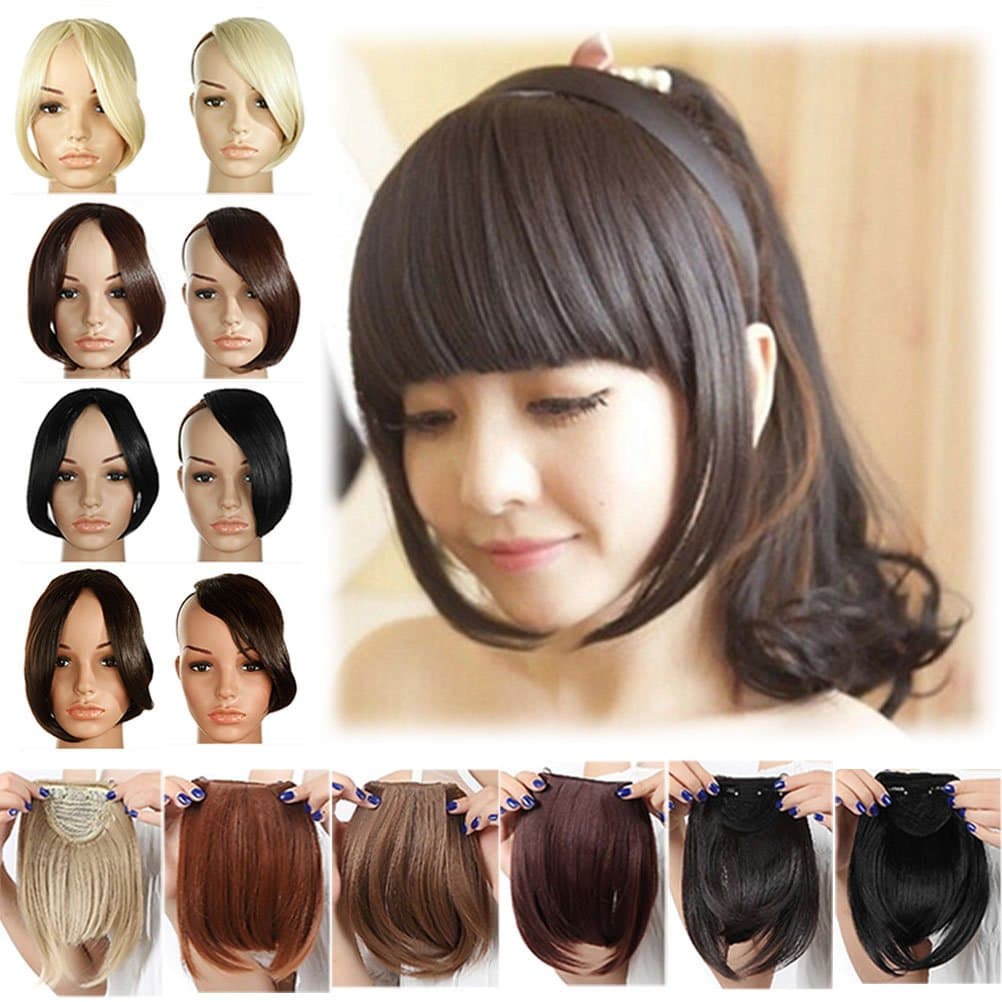 LAY Fashion 8"(20cm) Bangs Clip in Hair Extensions Front Neat Bang Fringe One Piece Striaght Hairpiece Accessories(Natural Black)