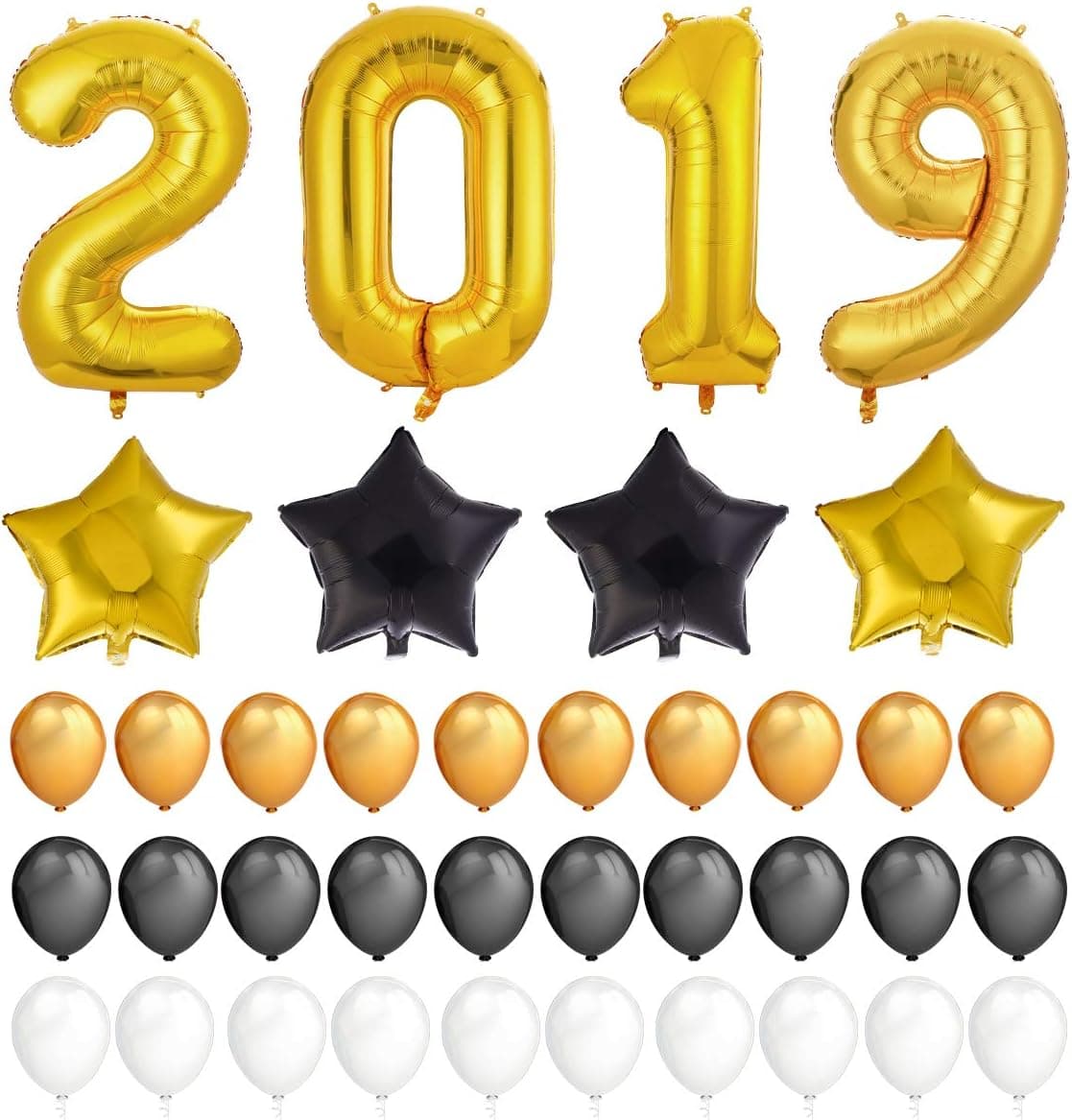 2019 New Years Eve Party Supplies Decorations Kit- 2019 Balloons Gold Decoration- Star Foil Balloons and Latex Balloons,2019 Graduations Anniversary Party Supplies New Years Eve Backdrop
