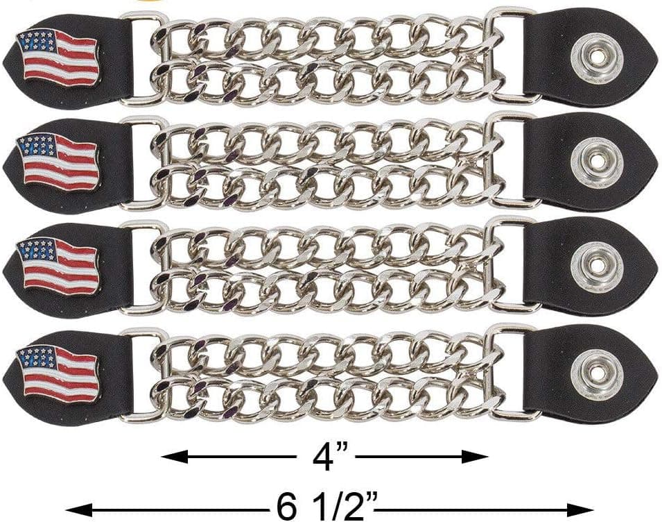 Dream Apparel USA Flag Motorcycle Vest Extender Chrome Double Diamond Cut Chrome Chain (4)