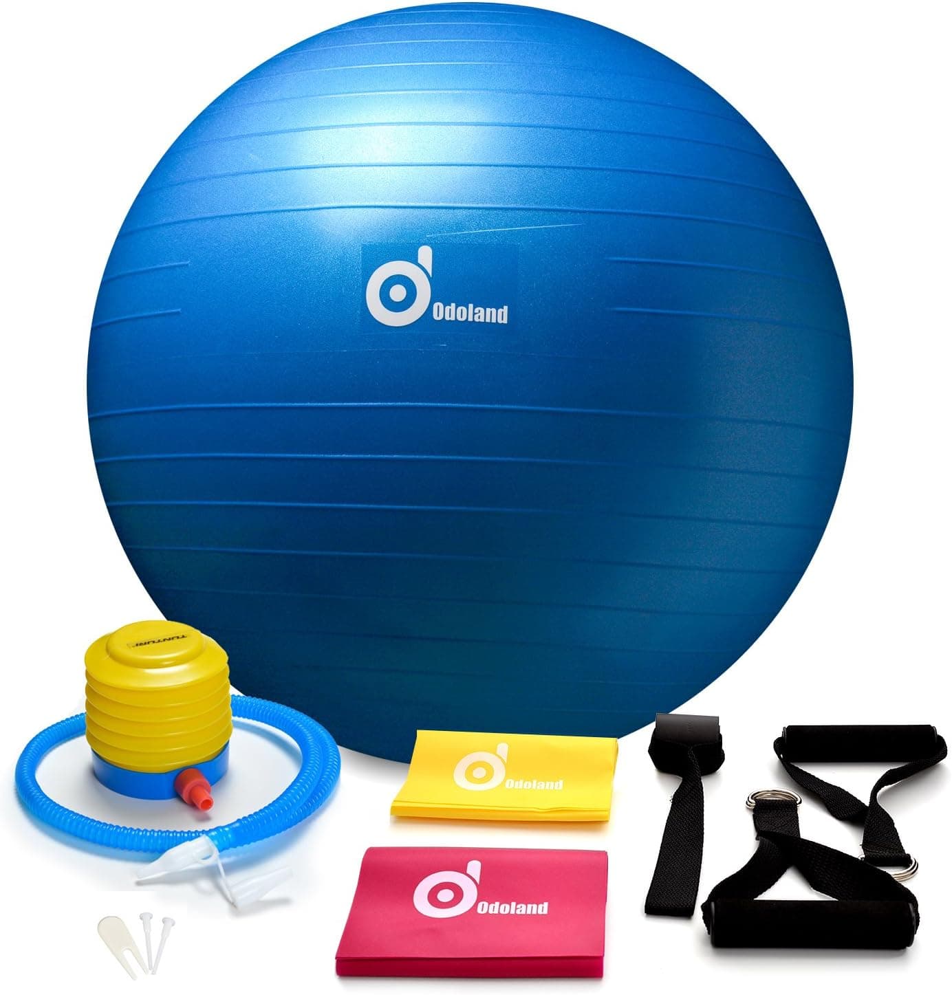 2000lbs Anti-Burst Exercise Stability Ball with 2 Sets Resistance Loop Bands,Pack w/Pump/Door Anchor and Handles for Yogo,Fitness,Rehabilitation Workout