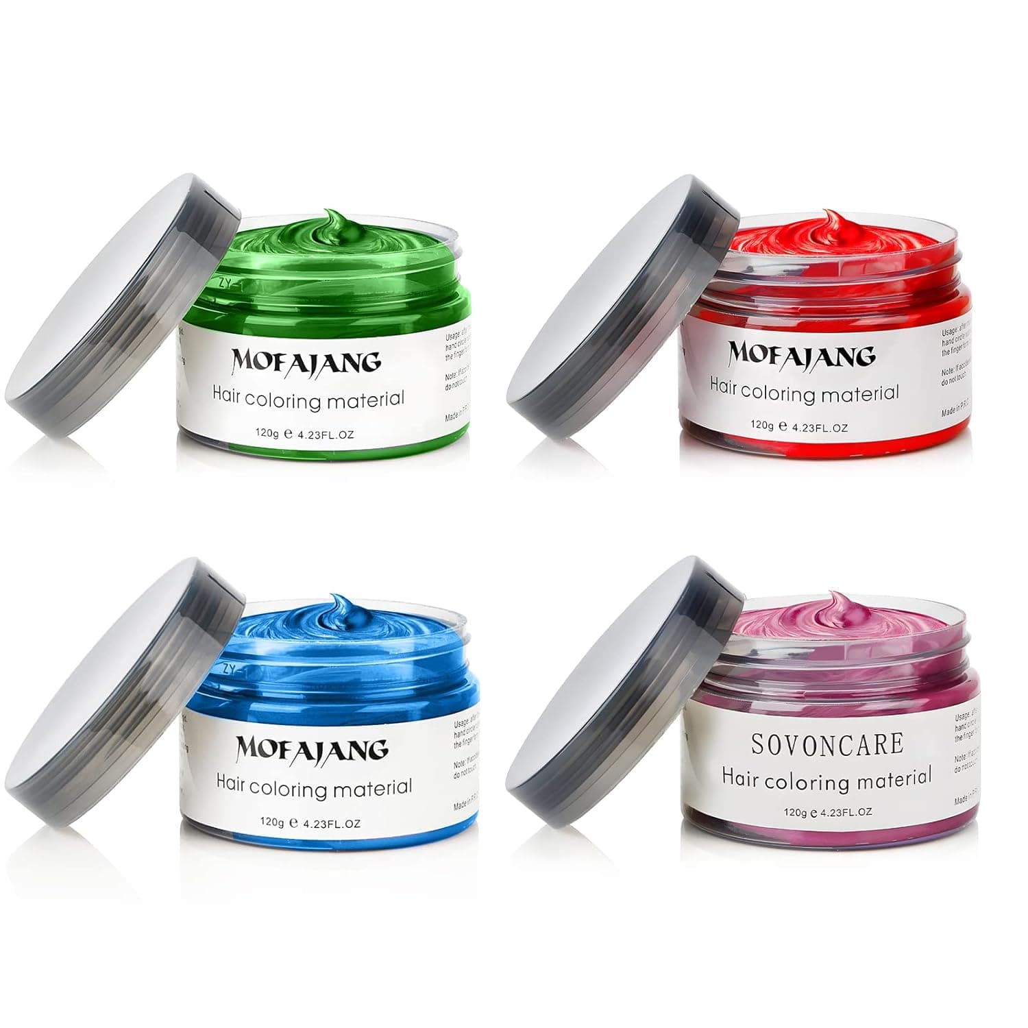 4 Colors Temporary Hair Color Wax Pink Green Red Blue Natural Hairstyle Cream Professional Coloring Mud for Men Women Kids Party Cosplay Date Halloween