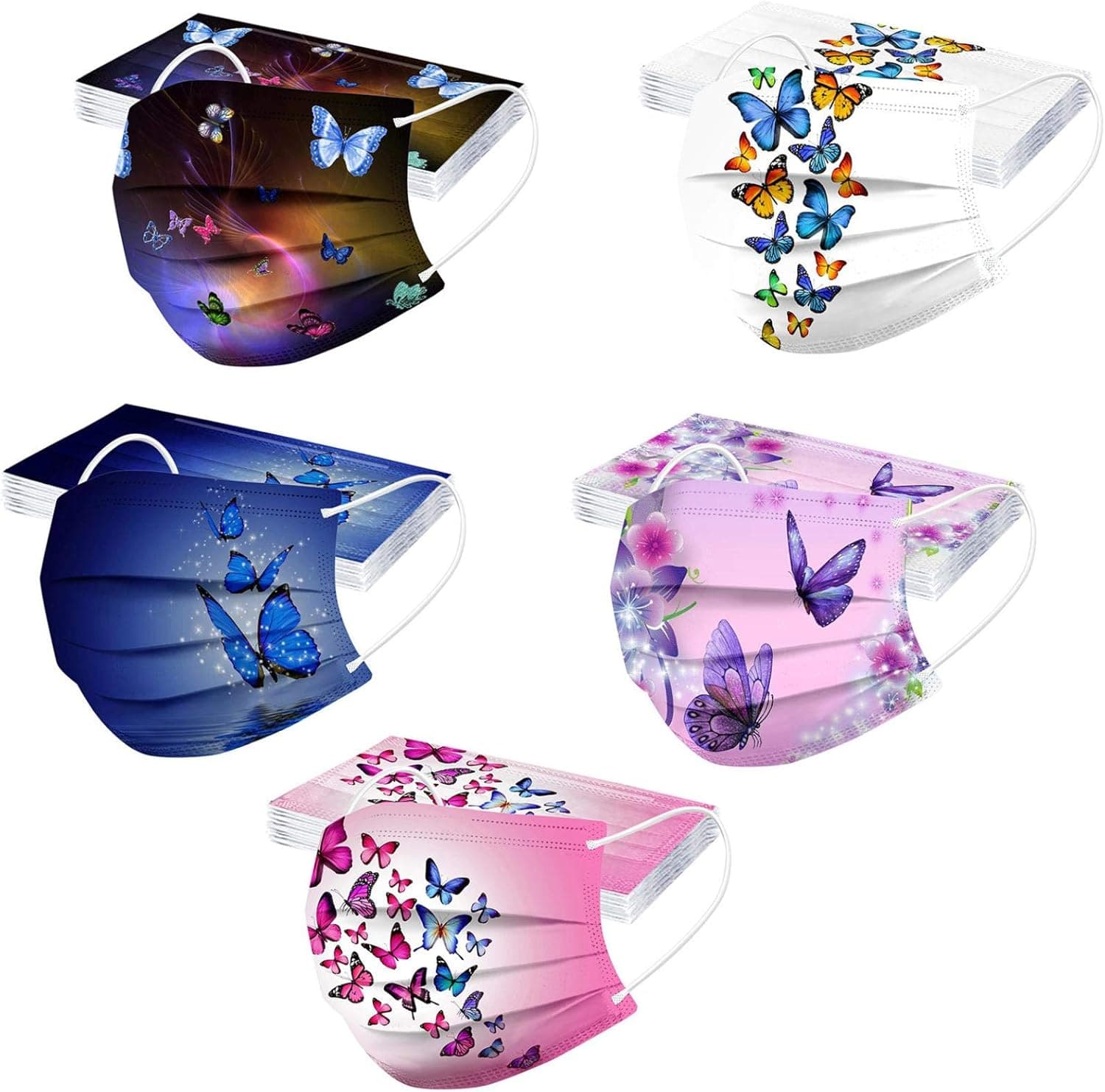 50Pcs Butterfly Disposable Face Mask with Design for Women Adult Cute Paper Black Masks Full Face Cover Protection (R)