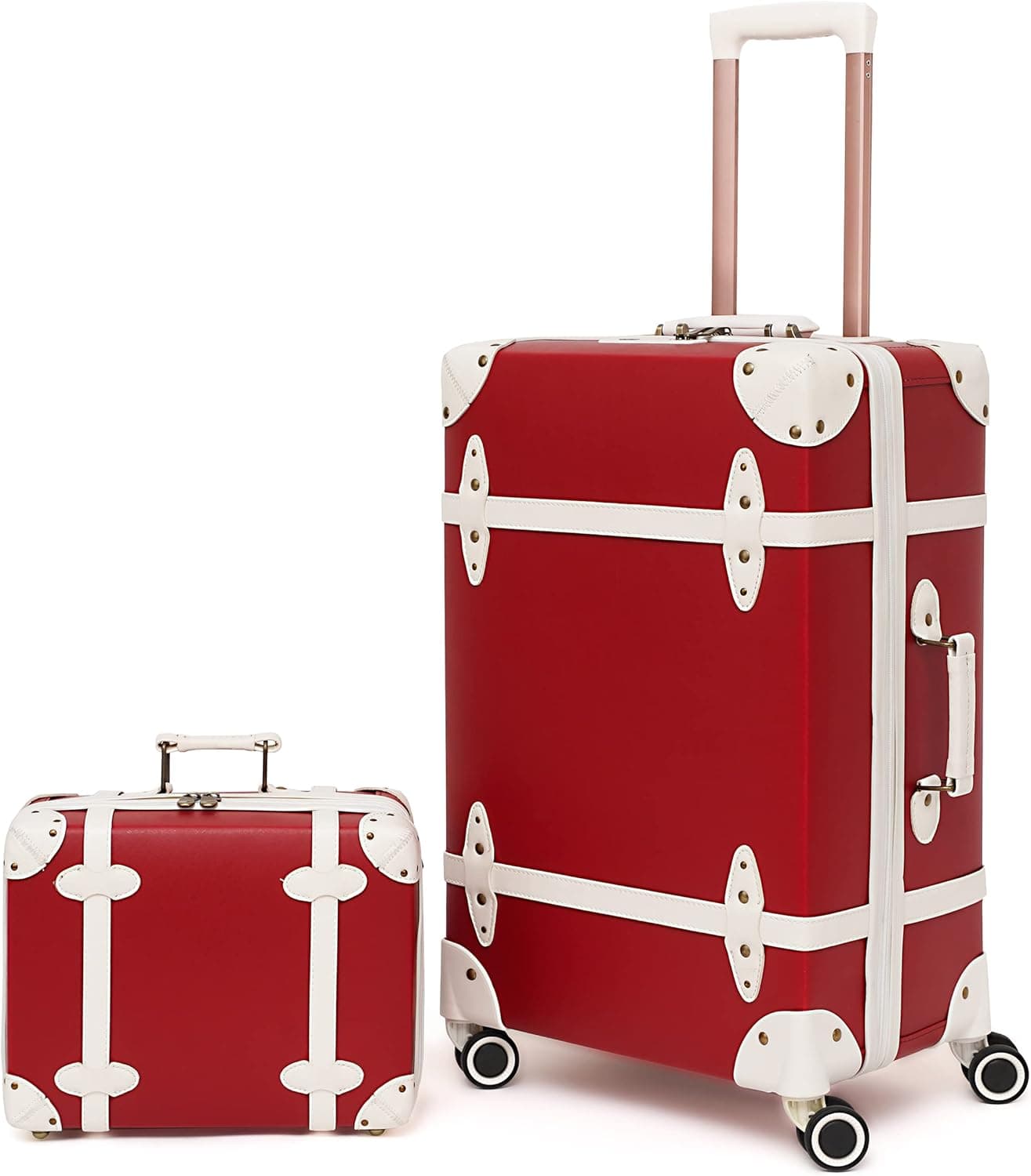 NZBZ Vintage Luggage Set of 2 Pieces with TSA Lock Cute Retro Trunk luggage (Cherry Red, 14inch & 28inch)