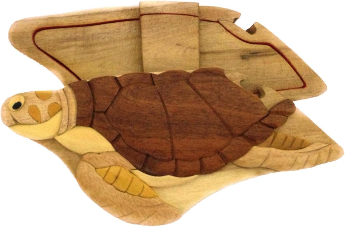 Sea Turtle Crush Nemo Hand-Carved Puzzle Box with No Paints! No Stains! Hidden Felt Lined Interior That hides Jewelry, Gift Cards, or Money. No Two Will Ever be Identical! Pet Carvers