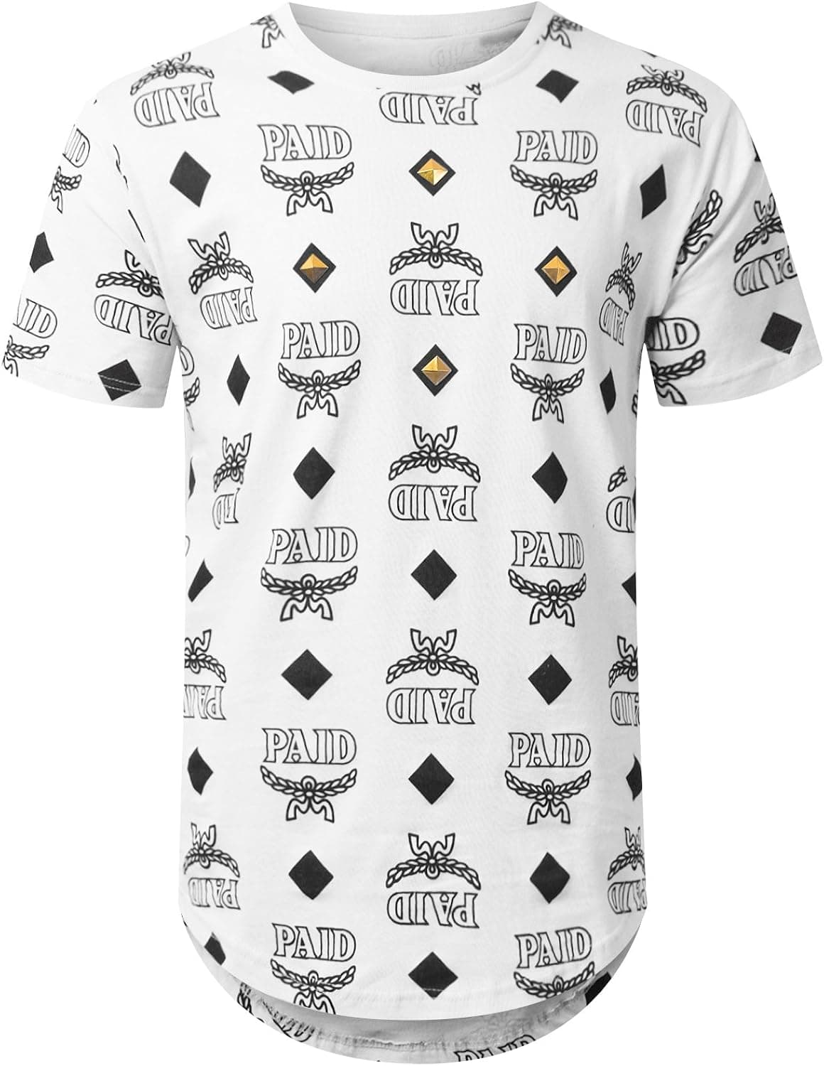 URBANCREWS Mens Hipster Hip Hop Paid Diamond Longline T-Shirt White, S