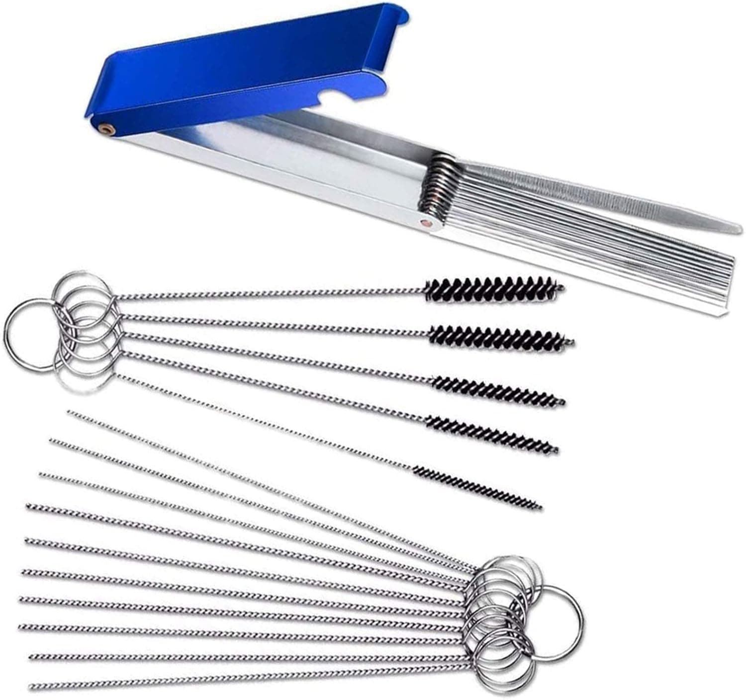 Carburetors Carbon Dirt Jet Remove Cleaner, 13 Cleaning Wires Set + 10 Cleaning Needles + 5 Nylon Brushes Tool Kit for Welder Carb Chainsaw Spray Guns Torch Tips Firing Hole Stove Burner Holes