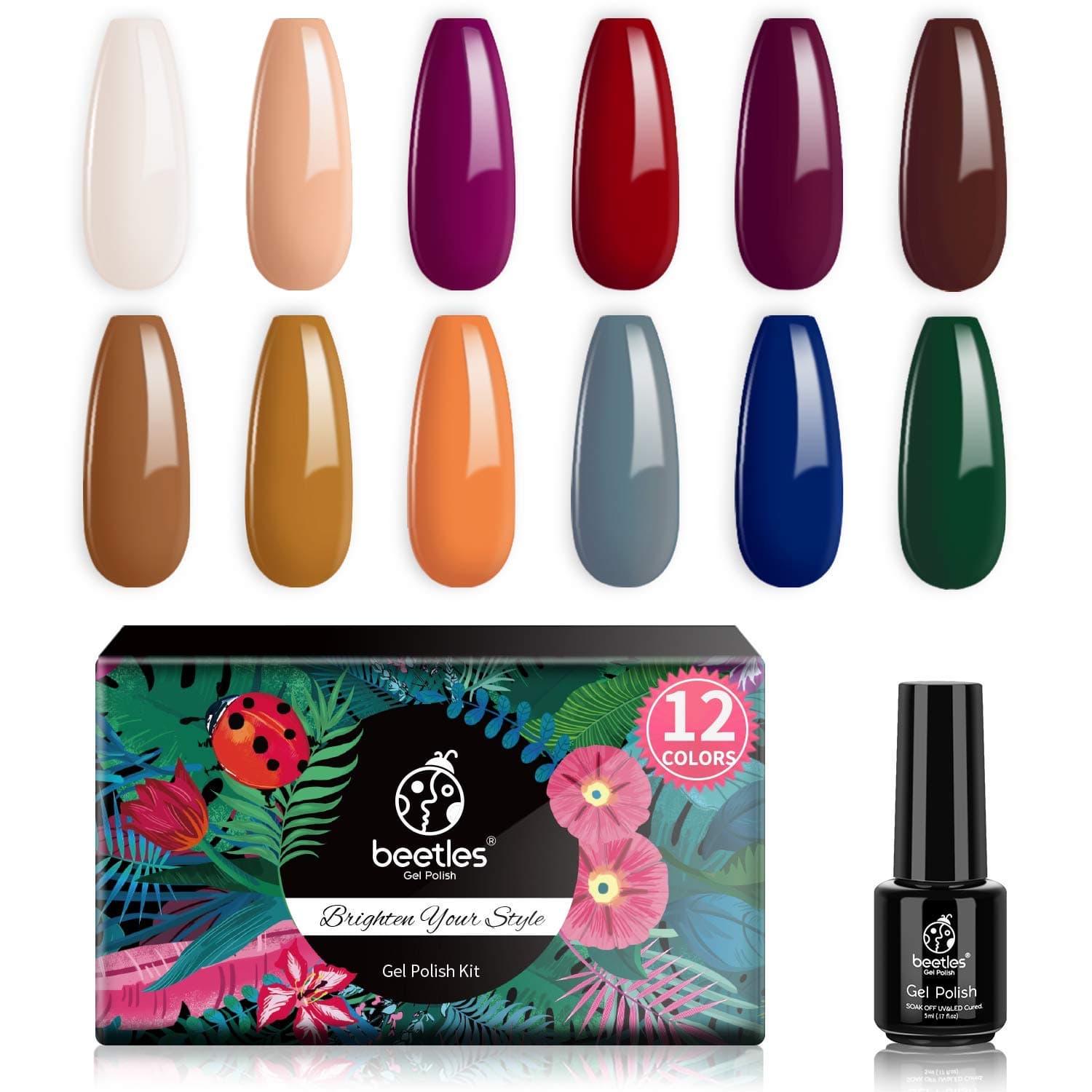 Beetles 12 Pcs Valentine's Day Gel Nail Polish Kit - Red Purple Marron Gel Polish Set Soak Off LED Nail Lamp Nail Gel Kit for Girlfriend DIY Home Nail Art Gift Kit Box