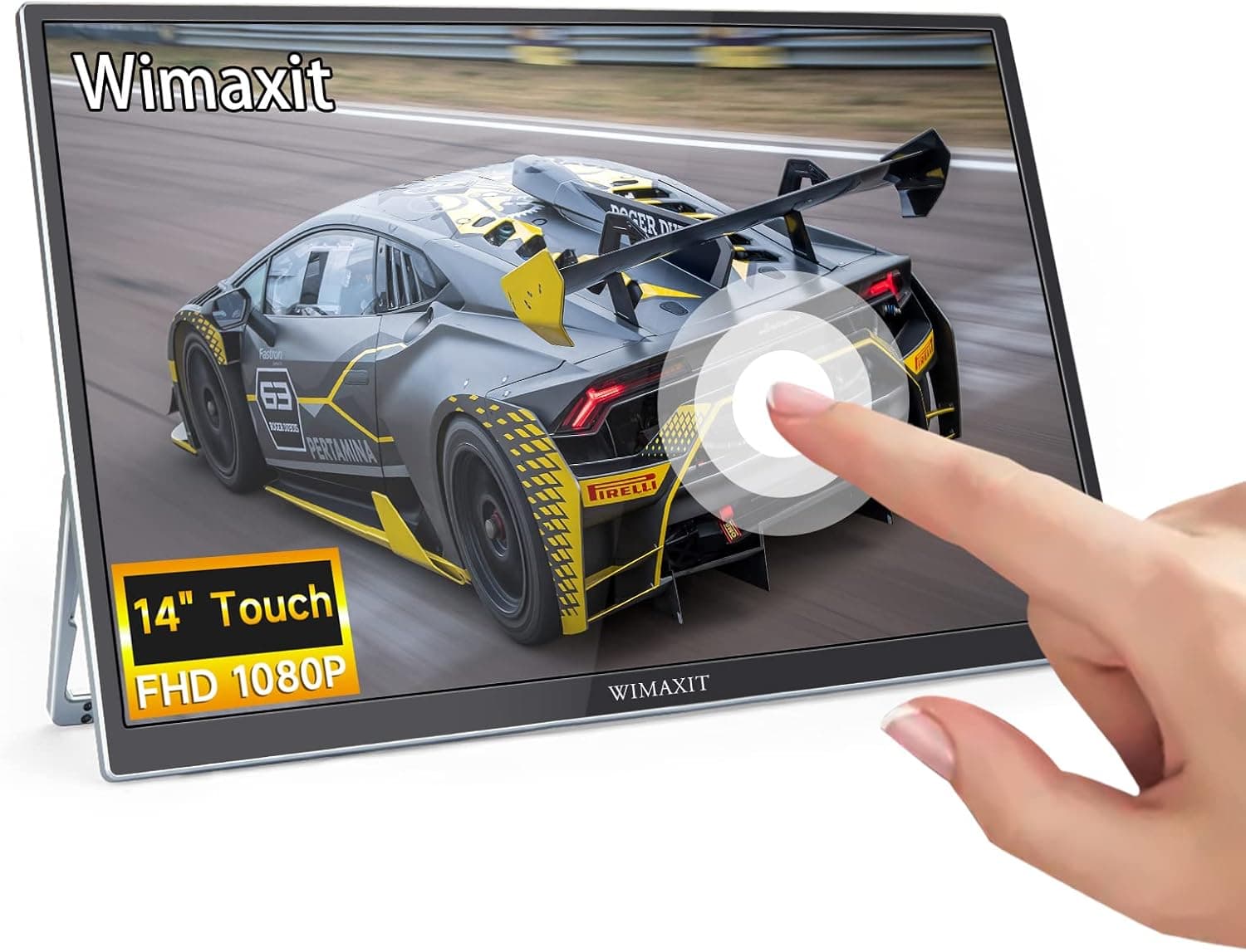 WIMAXIT Portable 14 Inch Touchscreen Monitor, External Second Screen with Dual Full Featured Type C and Mini HDMI Ports with Foldable Kickstand for Laptop, PC, PS4, Xbox, Android Phone(Driver Free)